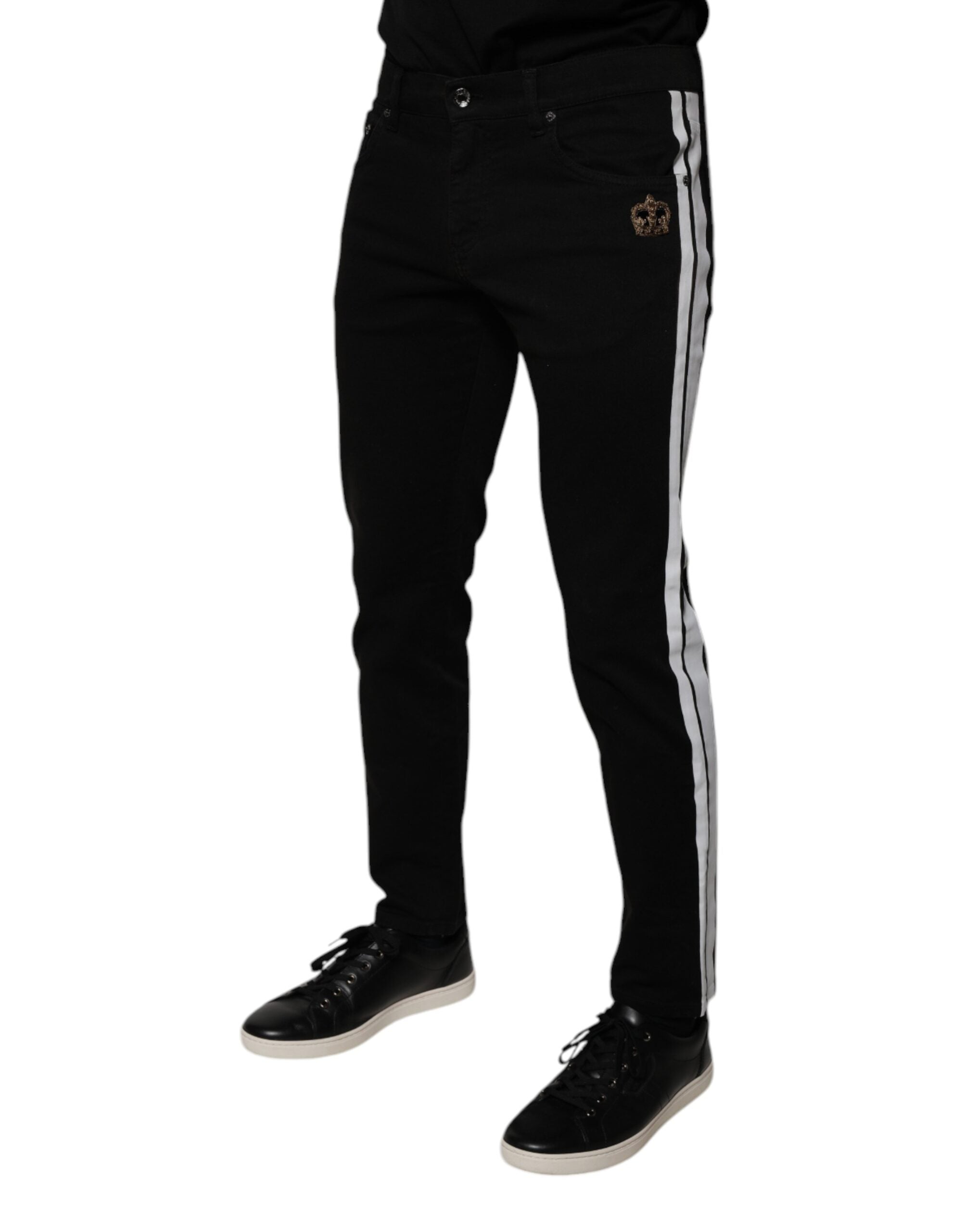 Dolce & Gabbana Black Crown White Lining Skinny Denim Jeans-3