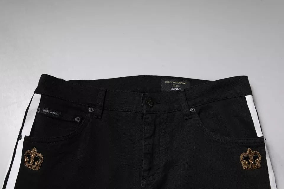 Dolce & Gabbana Black Crown White Lining Skinny Denim Jeans-5