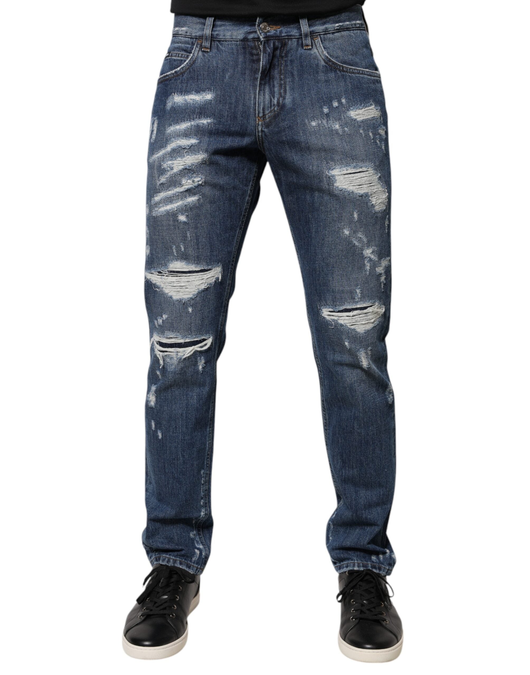 Dolce & Gabbana Blaue zerrissene Skinny Denim Jeans aus Baumwolle-2