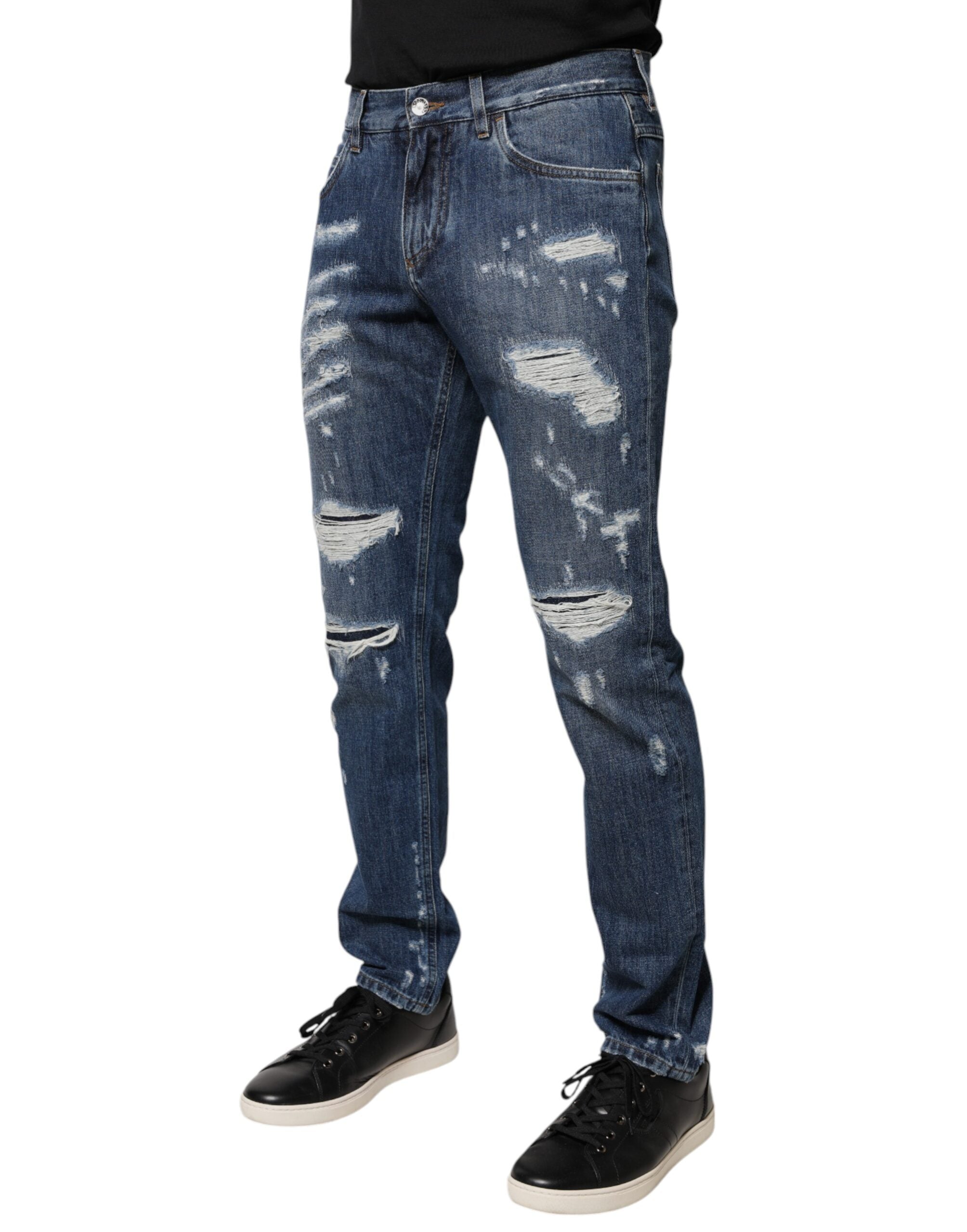 Dolce & Gabbana Blaue zerrissene Skinny Denim Jeans aus Baumwolle-3