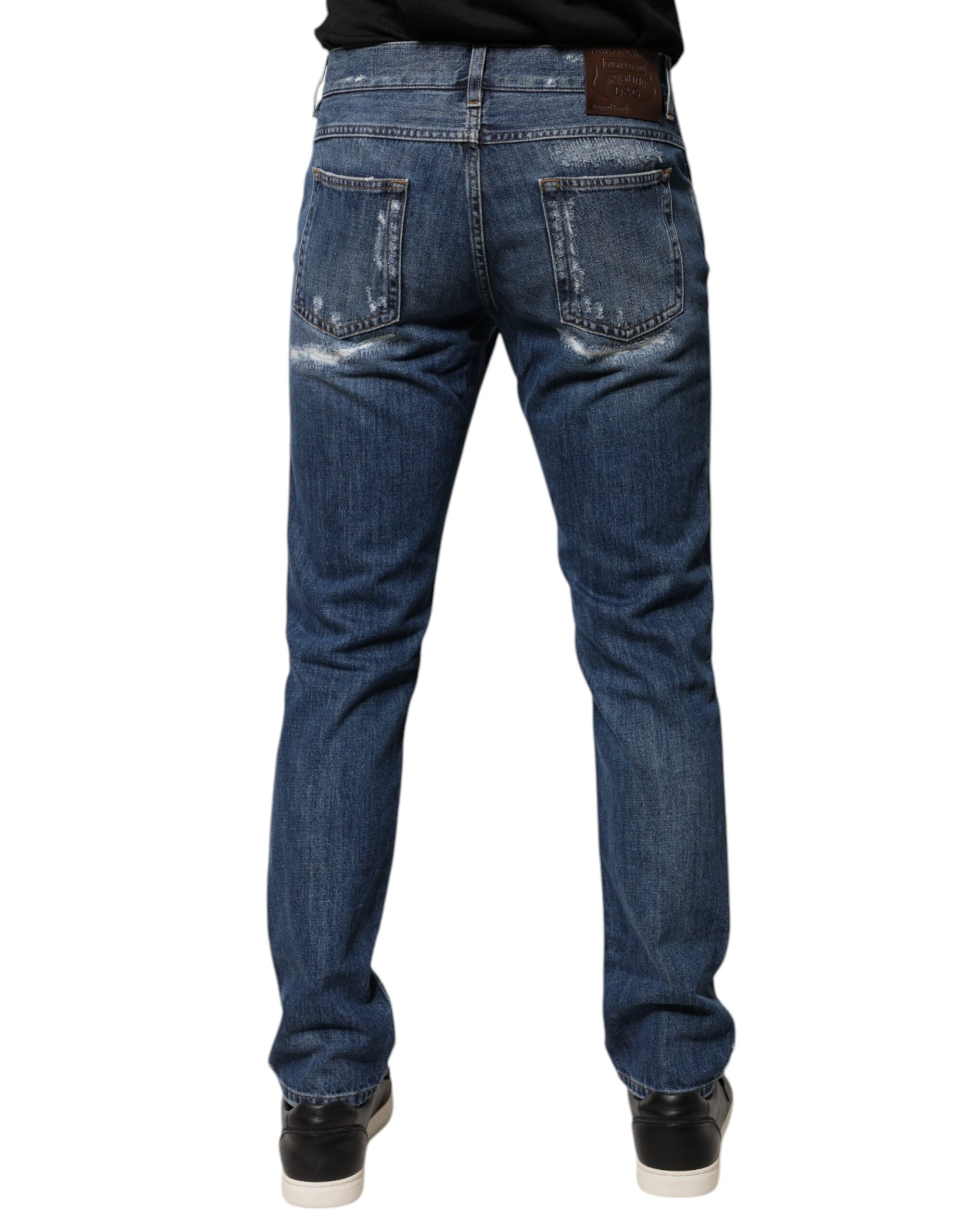 Dolce & Gabbana Blaue zerrissene Skinny Denim Jeans aus Baumwolle-4