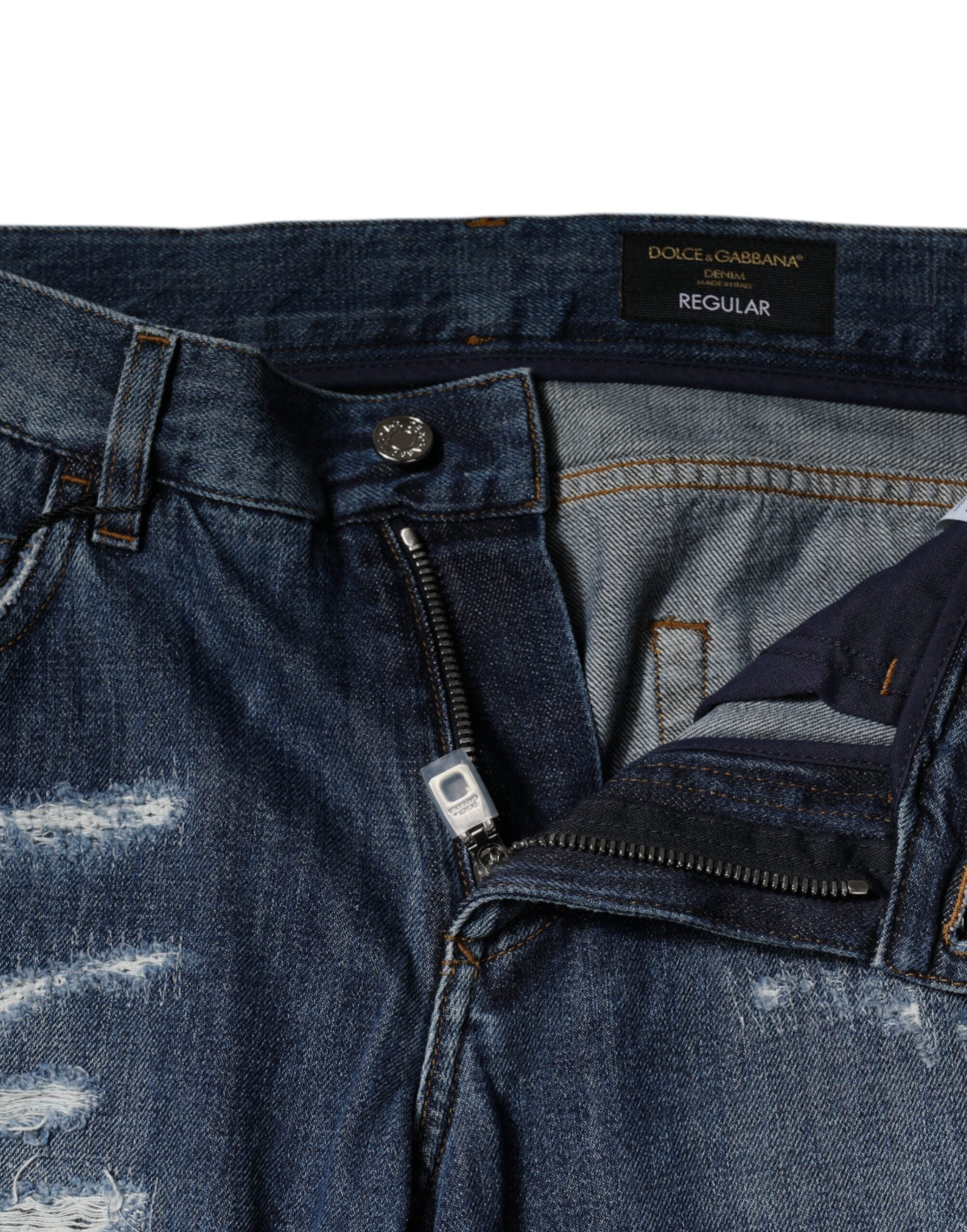 Dolce & Gabbana Blaue zerrissene Skinny Denim Jeans aus Baumwolle-5