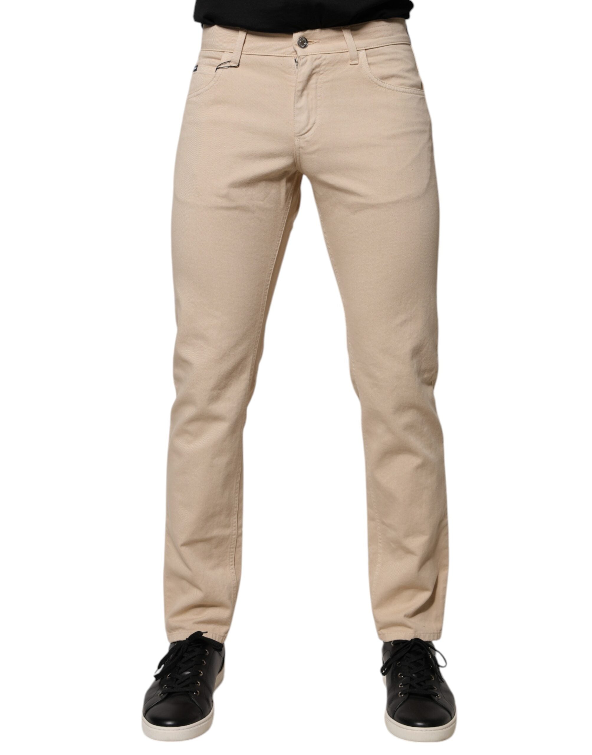 Dolce & Gabbana Beige Cotton Stretch Regular Men's Denim Jeans-2