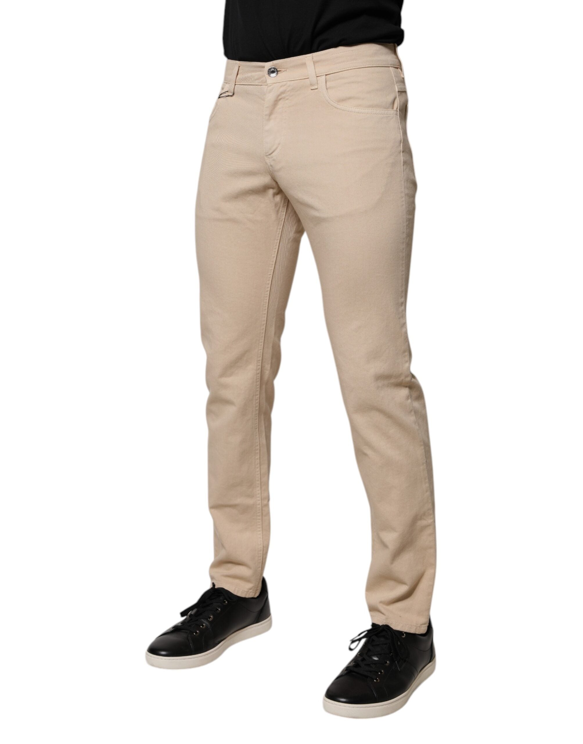 Dolce & Gabbana Beige Cotton Stretch Regular Men's Denim Jeans-3