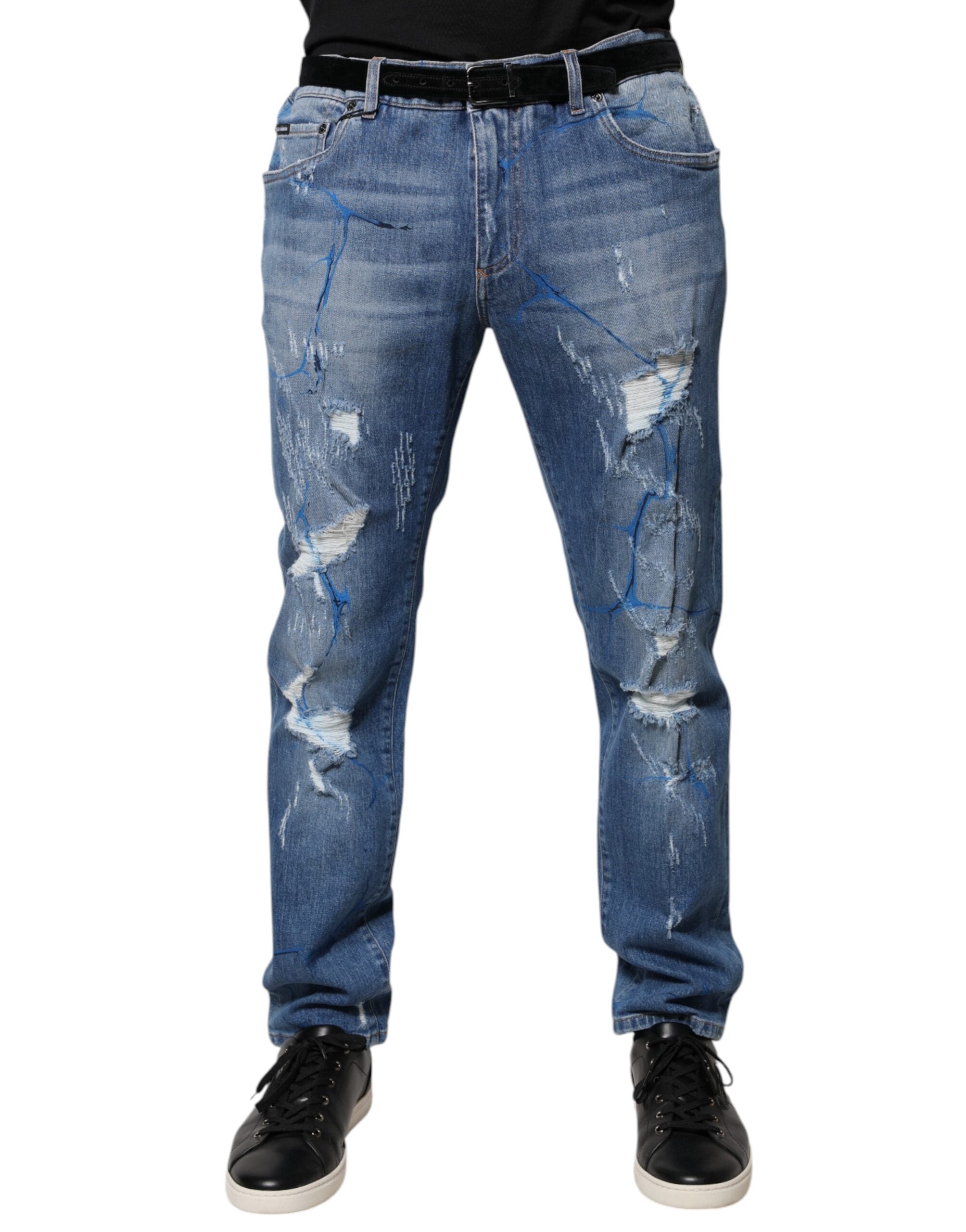 Dolce & Gabbana Blaue Baumwoll-Stretch-Skinny-Jeans aus zerrissenem Denim-2