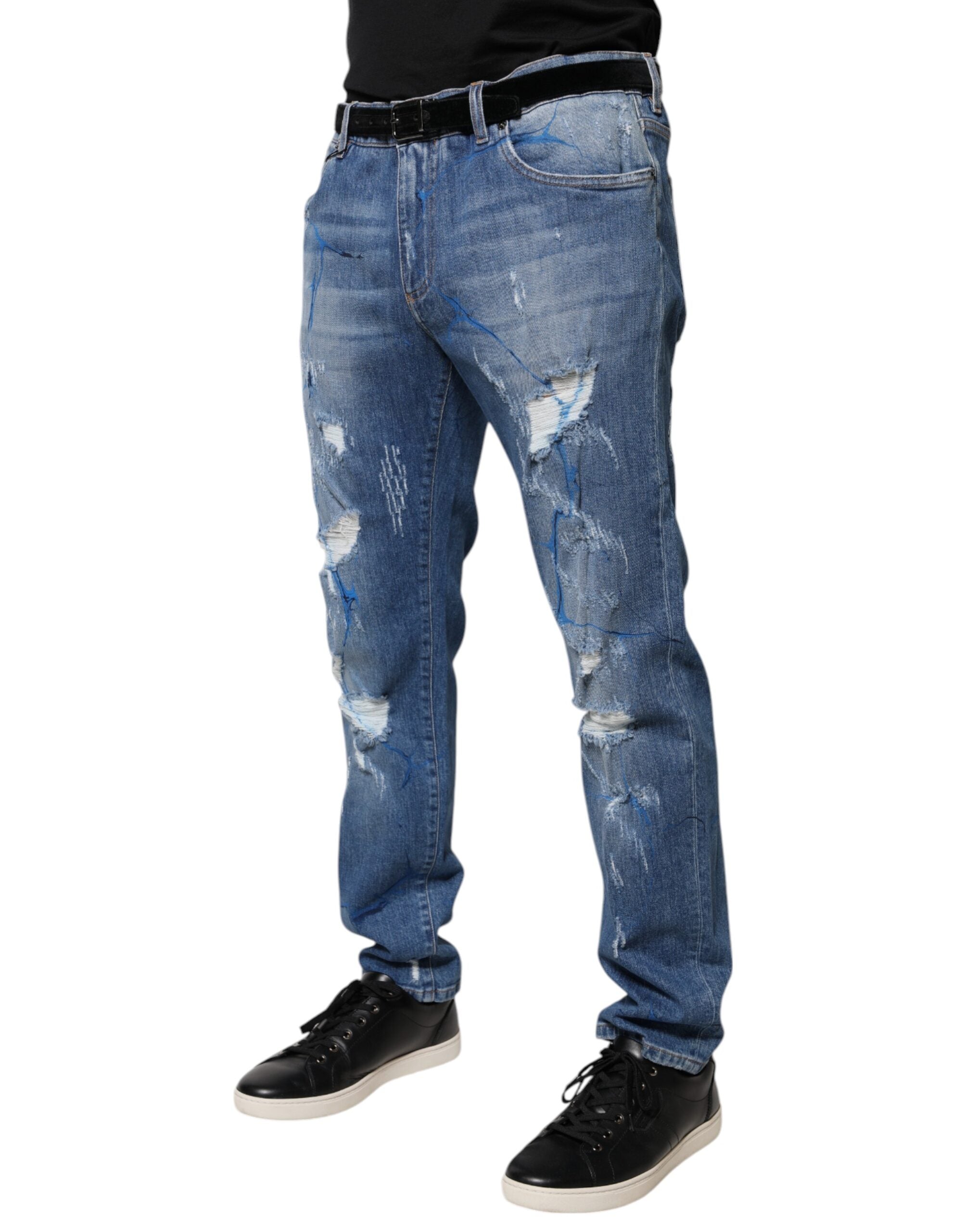 Dolce & Gabbana Blaue Baumwoll-Stretch-Skinny-Jeans aus zerrissenem Denim-3