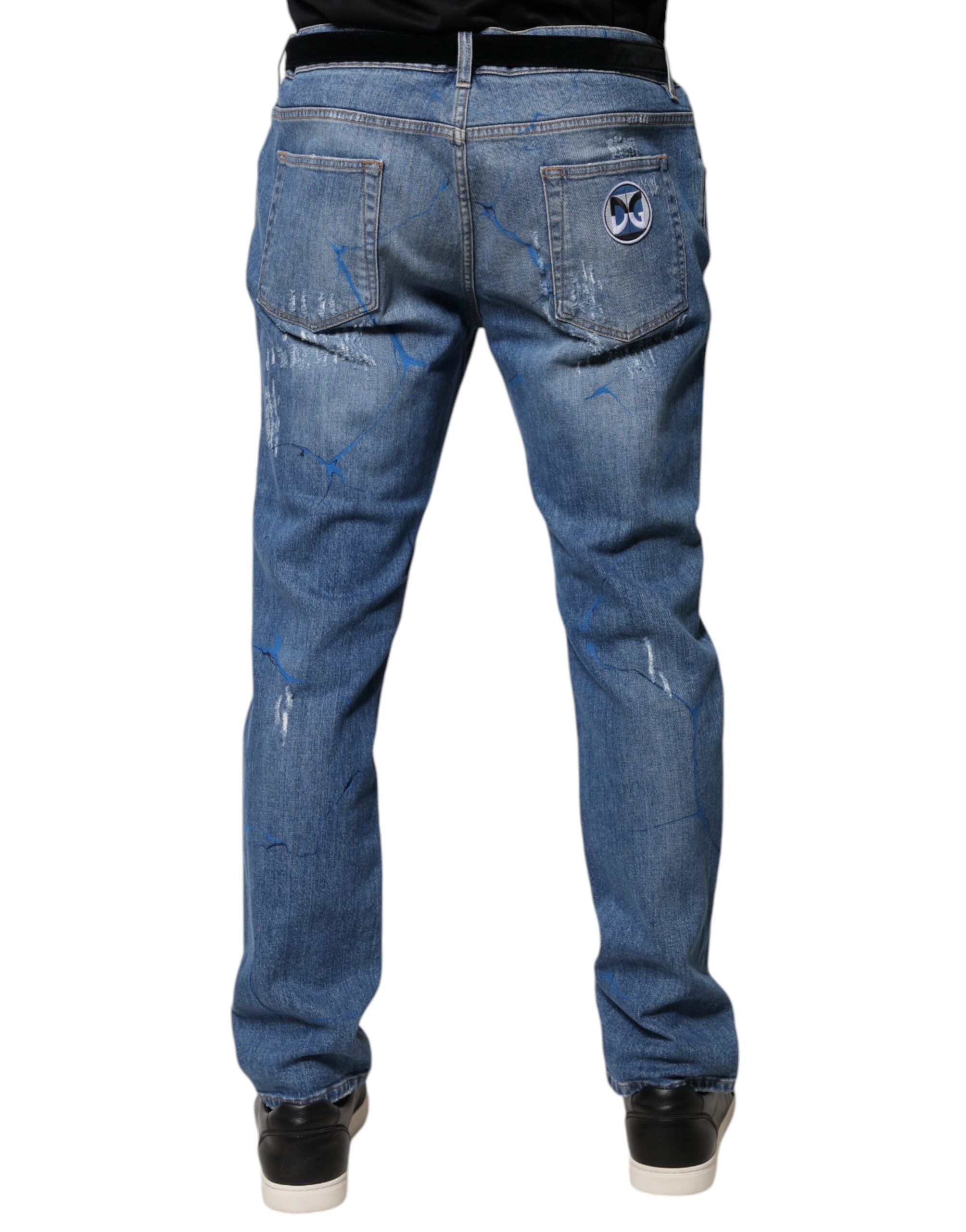 Dolce & Gabbana Blaue Baumwoll-Stretch-Skinny-Jeans aus zerrissenem Denim-4