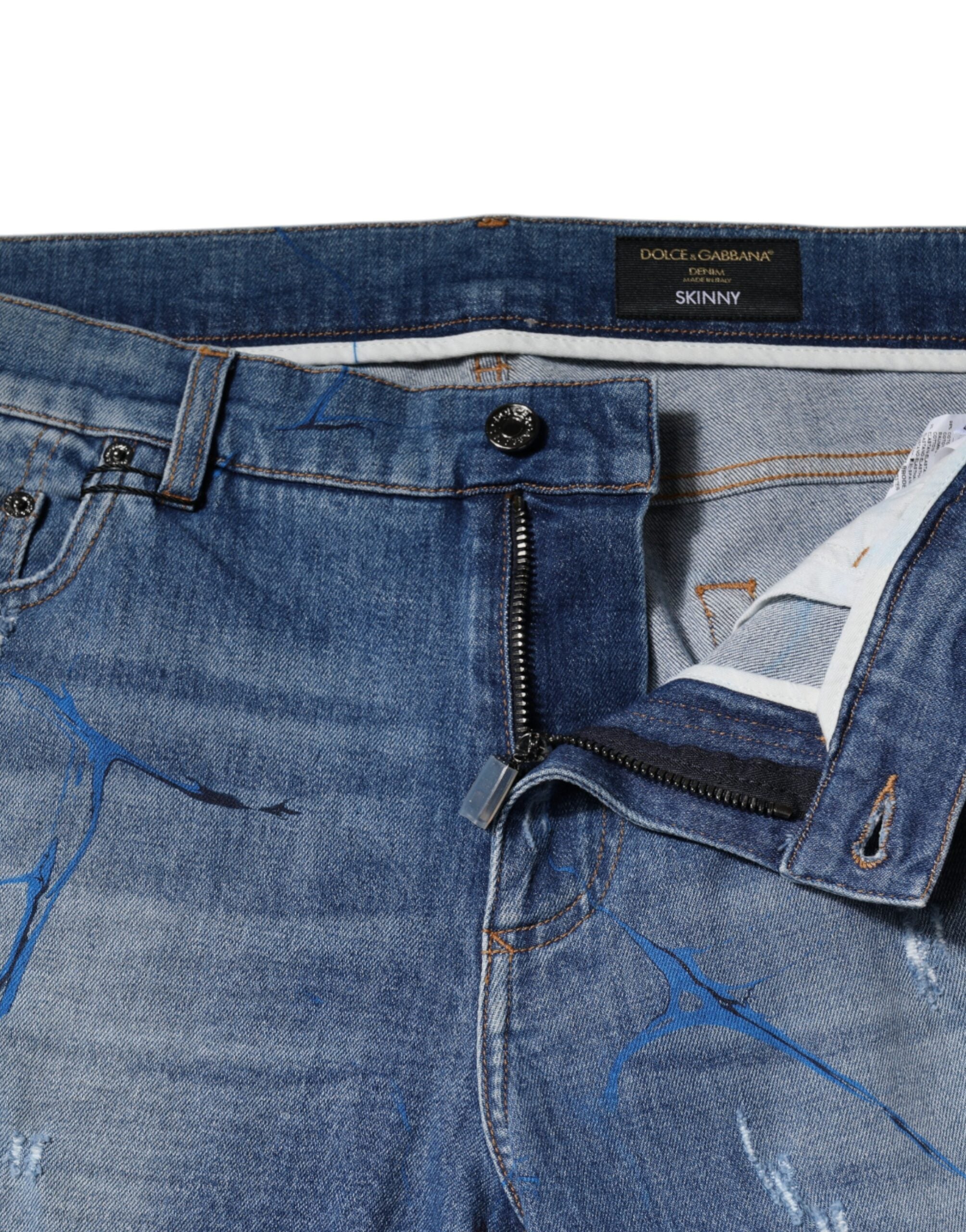 Dolce & Gabbana Blaue Baumwoll-Stretch-Skinny-Jeans aus zerrissenem Denim-5