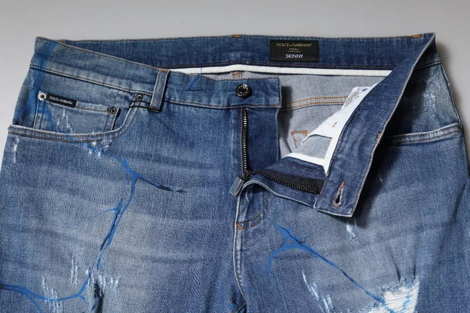 Dolce & Gabbana Blaue Baumwoll-Stretch-Skinny-Jeans aus zerrissenem Denim-6