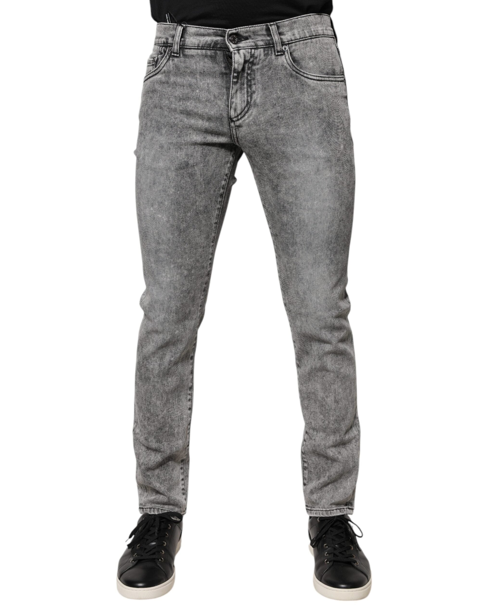 Dolce & Gabbana Graue Logo-Plakette Baumwolle Slim Fit Denim Jeans-2