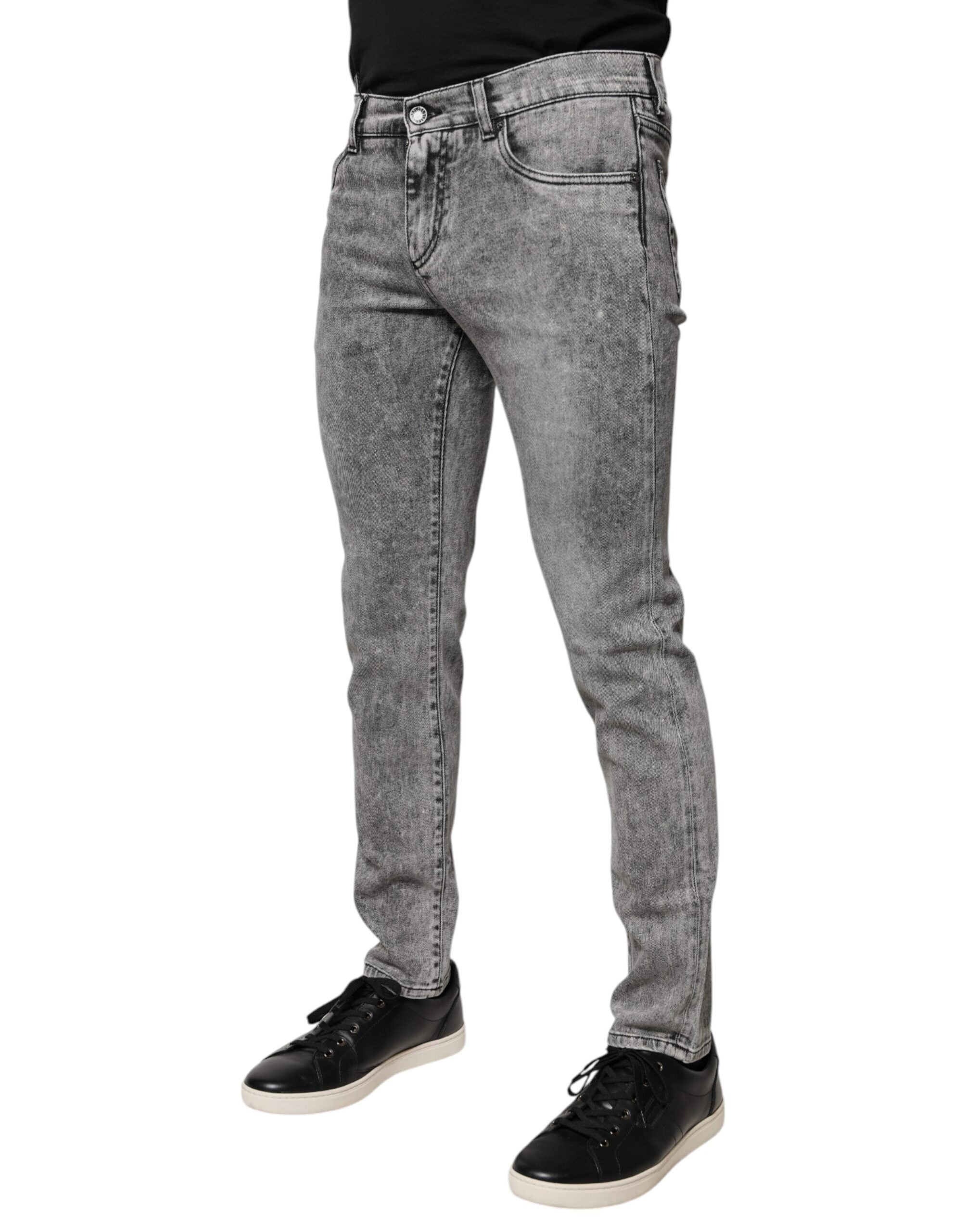 Dolce & Gabbana Graue Logo-Plakette Baumwolle Slim Fit Denim Jeans-3