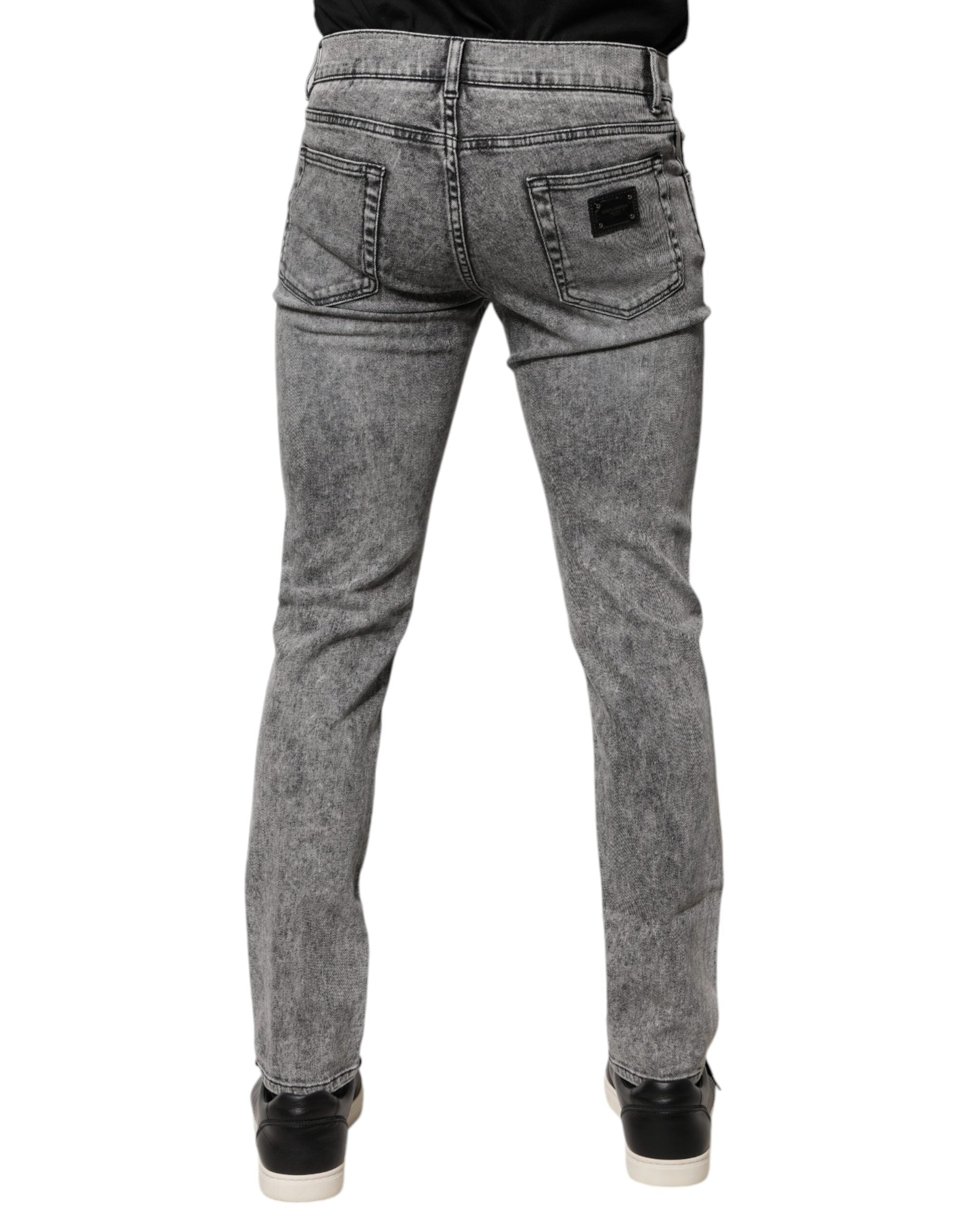 Dolce & Gabbana Graue Logo-Plakette Baumwolle Slim Fit Denim Jeans-4