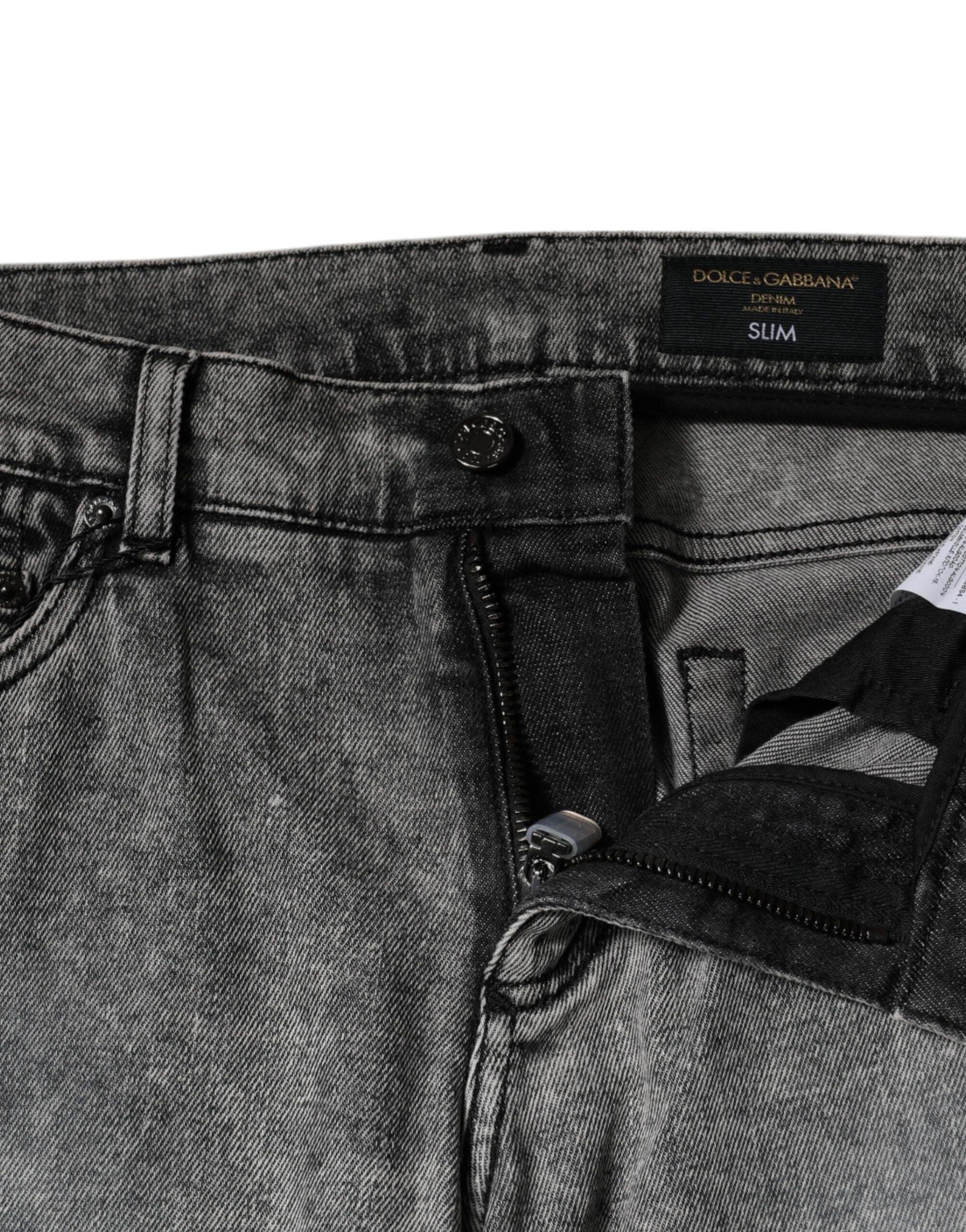 Dolce & Gabbana Graue Logo-Plakette Baumwolle Slim Fit Denim Jeans-5