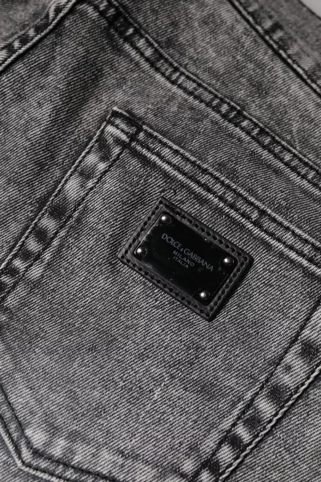 Dolce & Gabbana Graue Logo-Plakette Baumwolle Slim Fit Denim Jeans-6