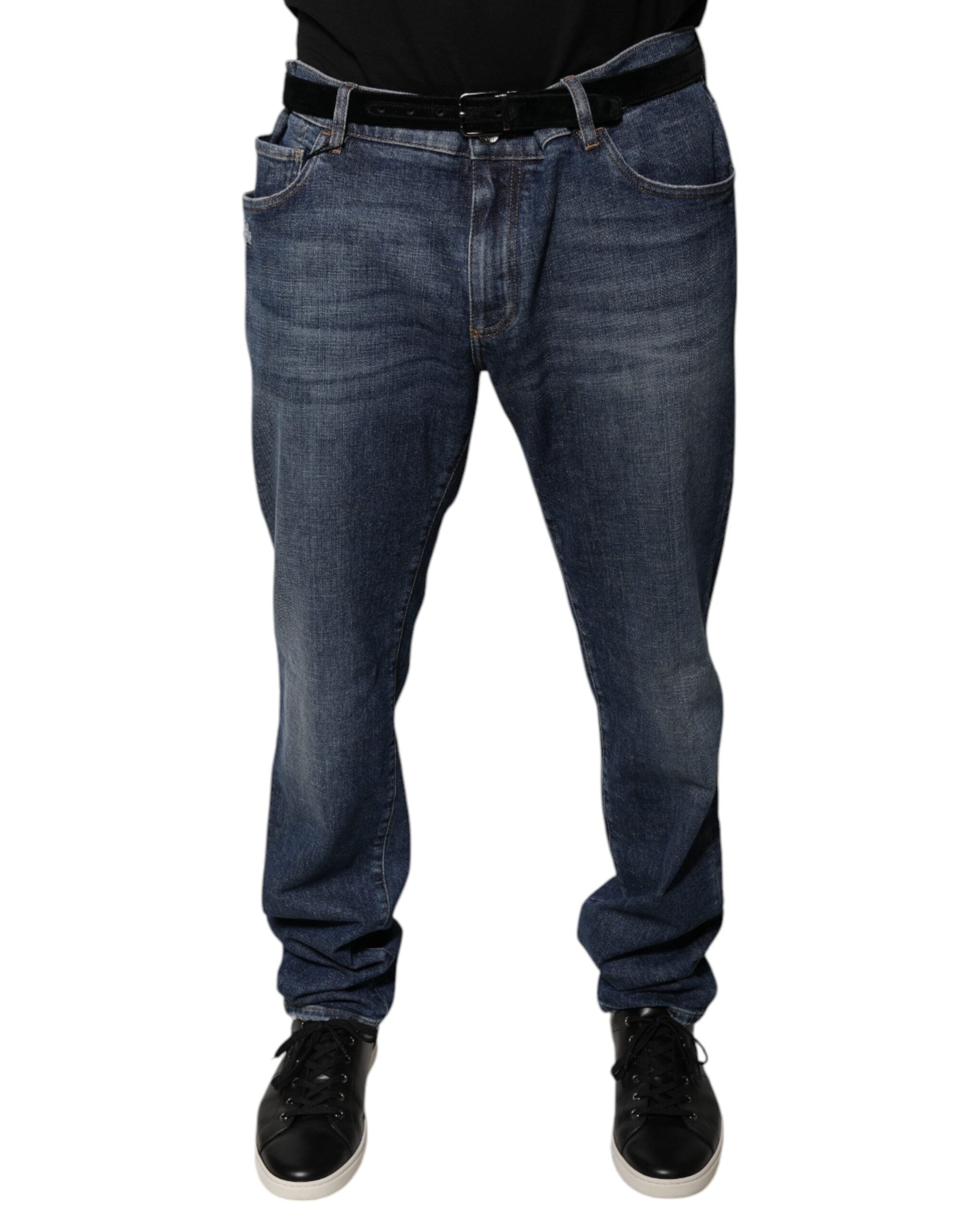 Dolce & Gabbana Dunkelblaue Logo-Skinny-Denim-Jeans aus Baumwolle-1