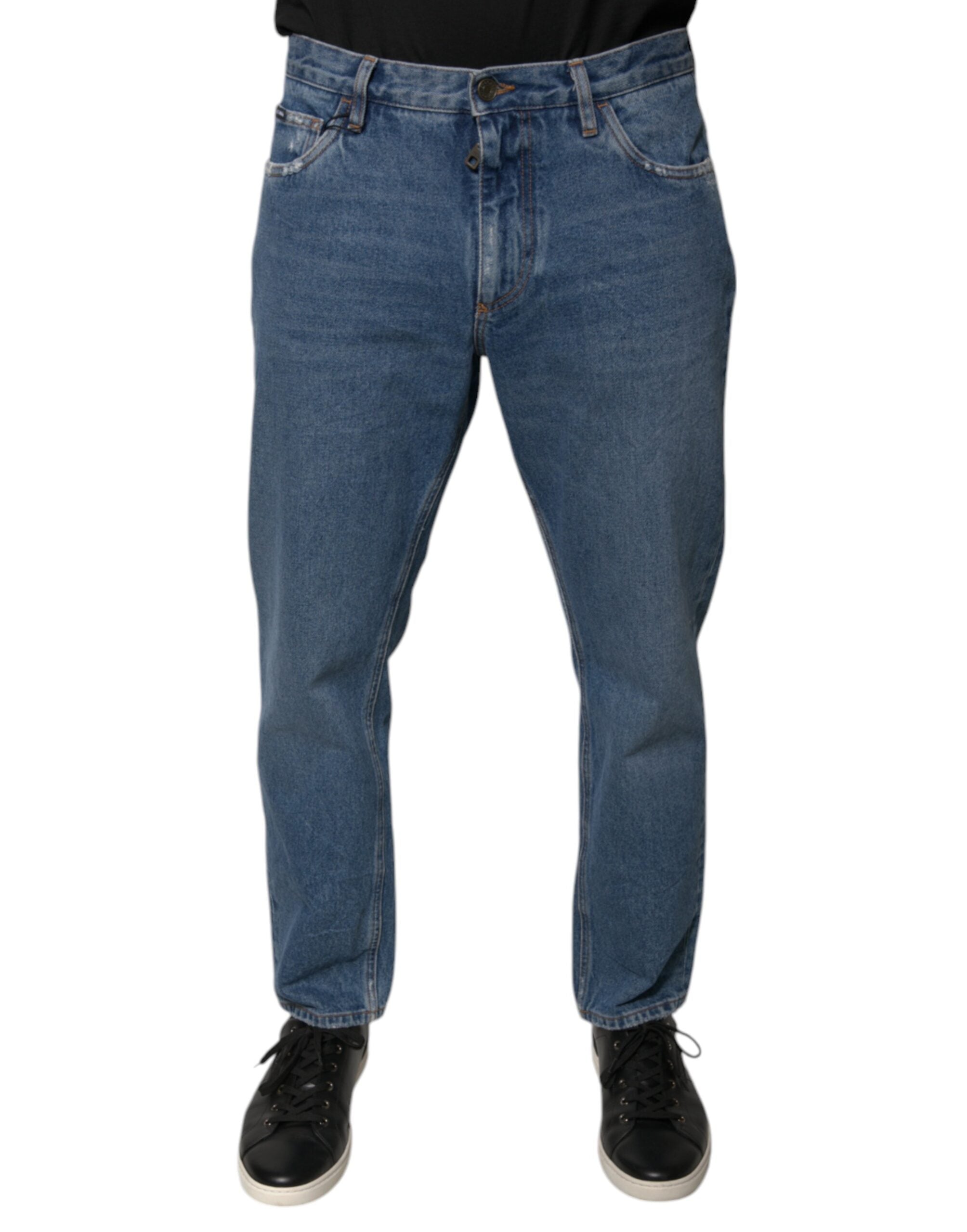 Dolce & Gabbana Blue Cotton Logo Men's Loose Denim Jeans
