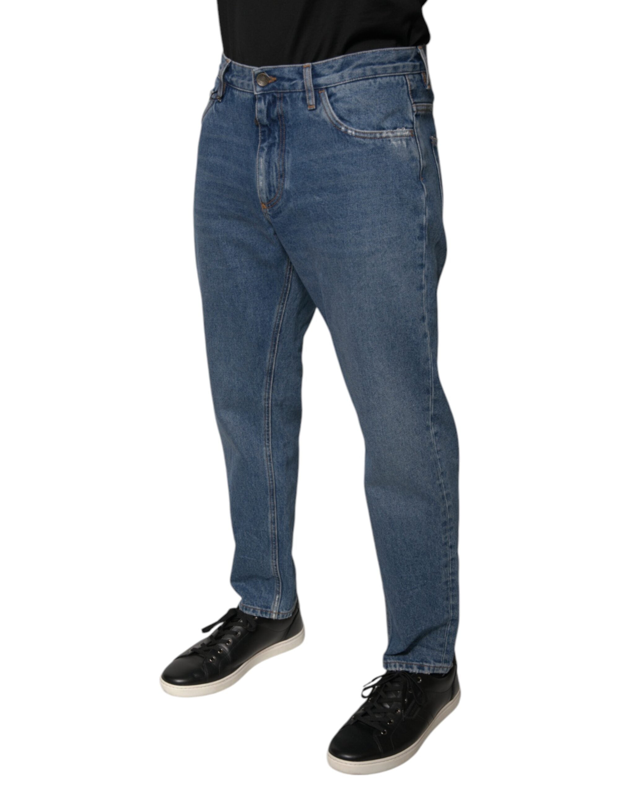 Dolce & Gabbana Blaue Baumwolle Logo Männer Lose Denim Jeans-3
