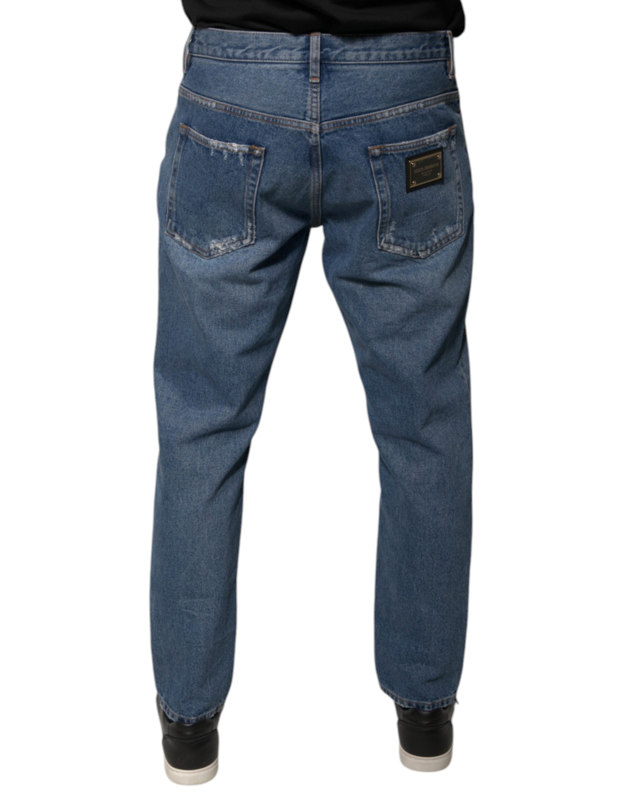 Dolce & Gabbana Blaue Baumwolle Logo Männer Lose Denim Jeans-4