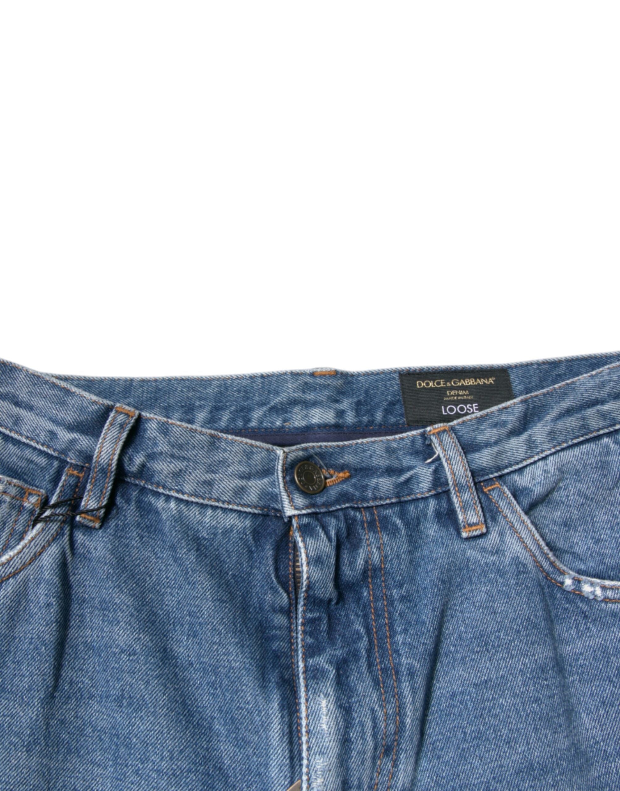Dolce & Gabbana Blaue Baumwolle Logo Männer Lose Denim Jeans-5