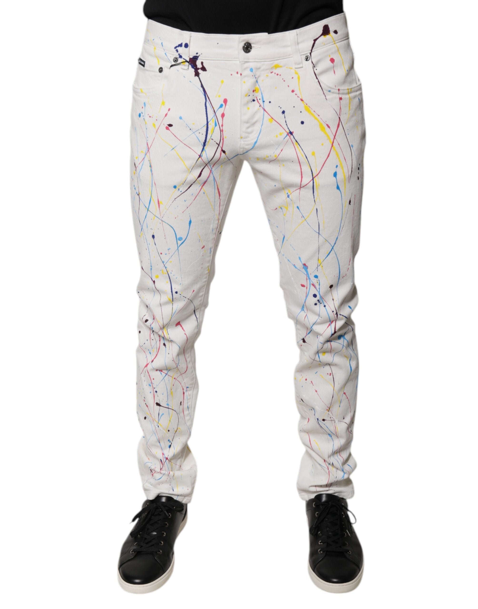 Dolce & Gabbana White Skinny Denim Jeans with Paint Splashes-2