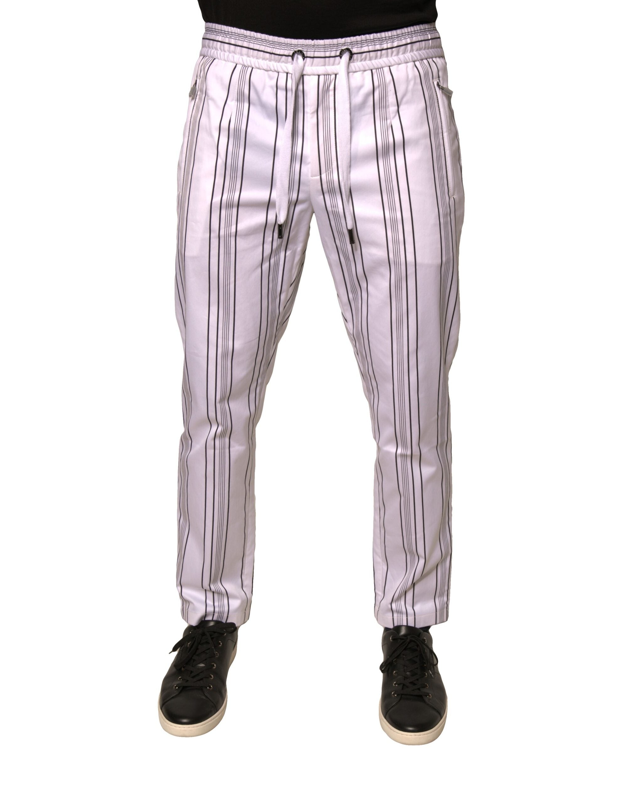 Dolce & Gabbana White Striped Cotton Dress Skinny Pants-1