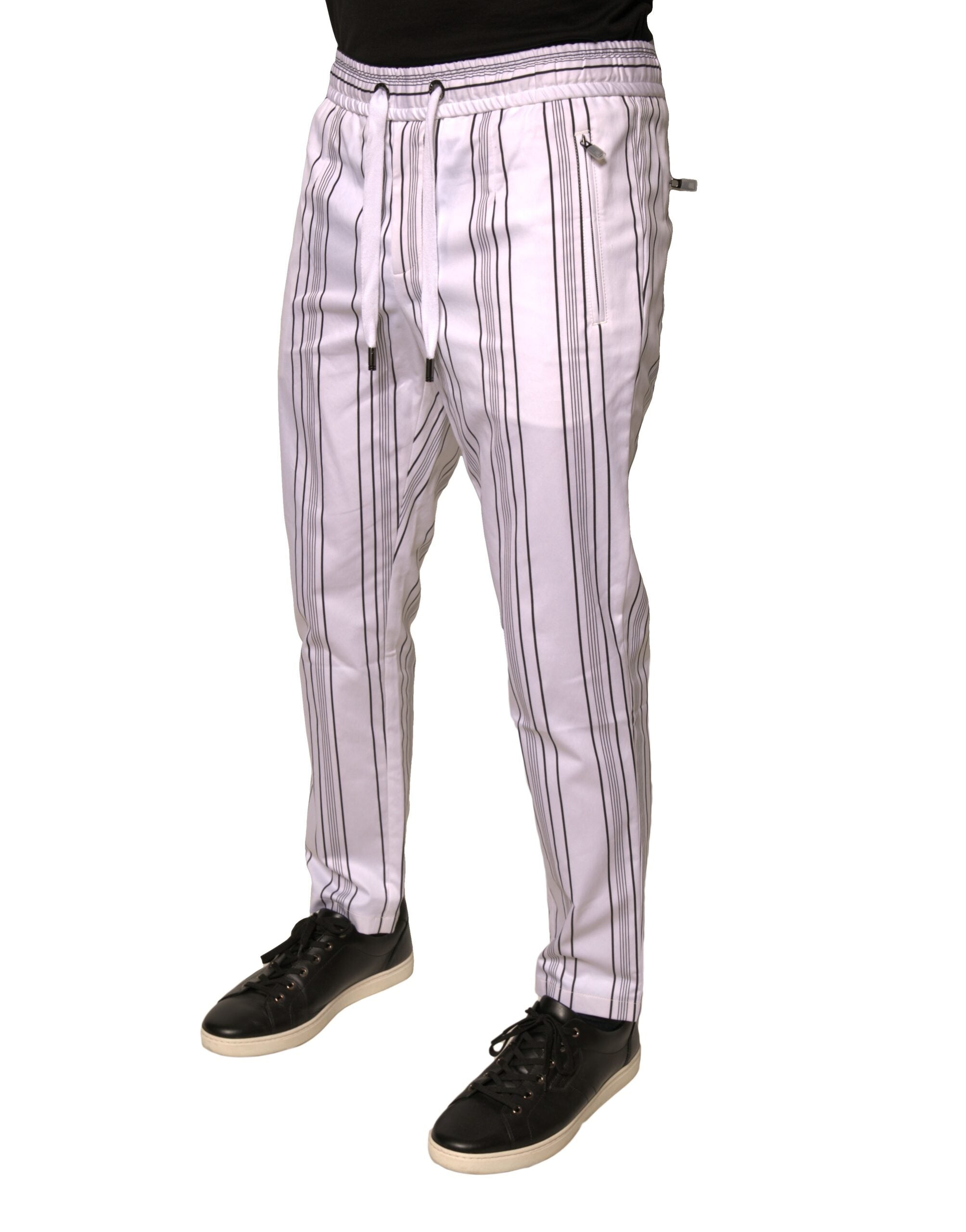 Dolce & Gabbana White Striped Cotton Dress Skinny Pants-3
