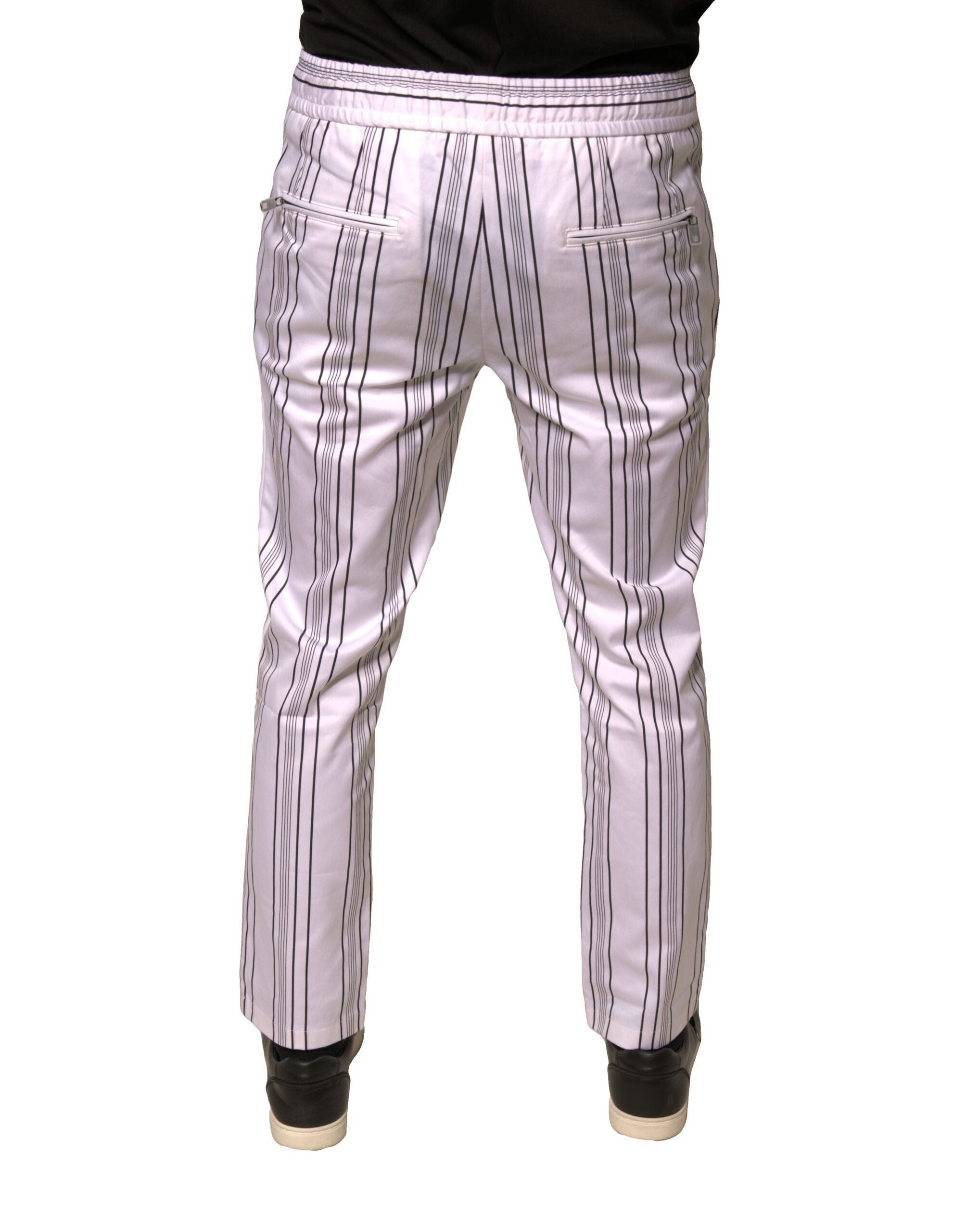 Dolce & Gabbana White Striped Cotton Dress Skinny Pants-4