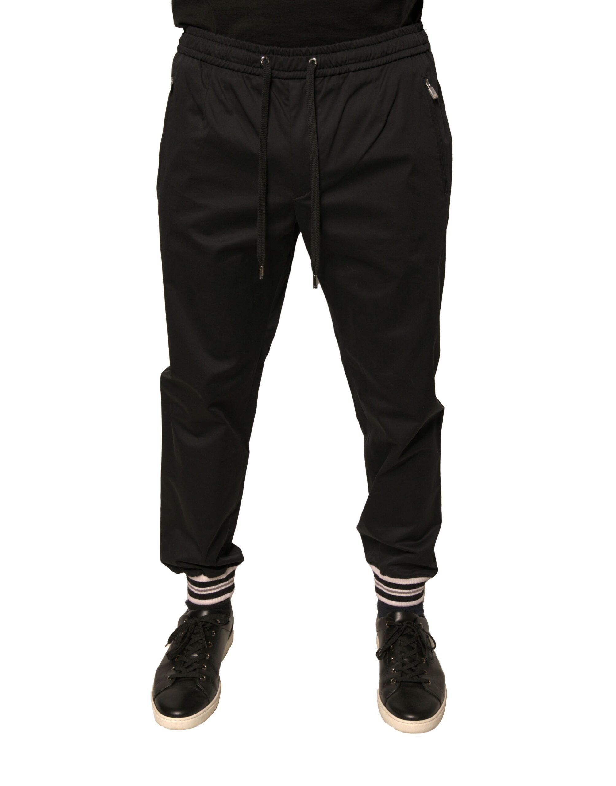 Pantalones deportivos negros elásticos de algodón de Dolce & Gabbana-1