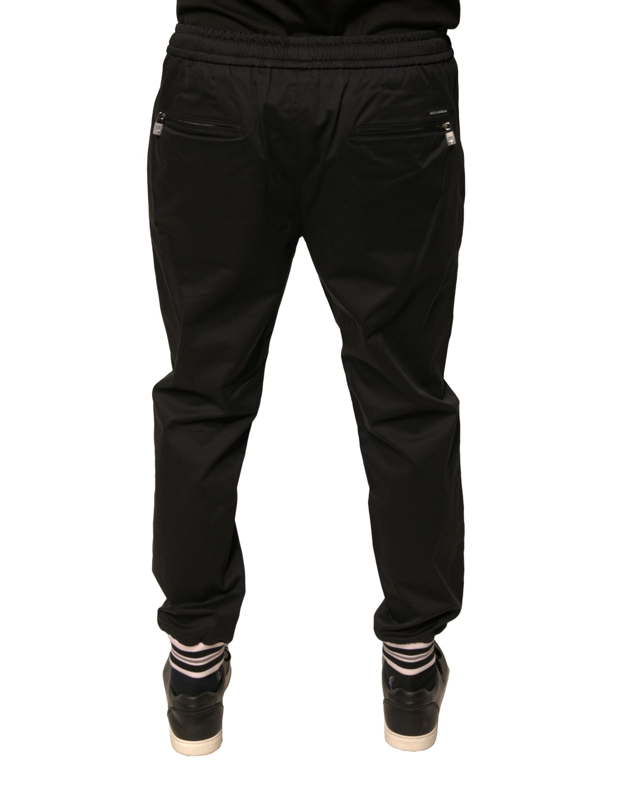 Pantalones deportivos negros elásticos de algodón de Dolce & Gabbana-4