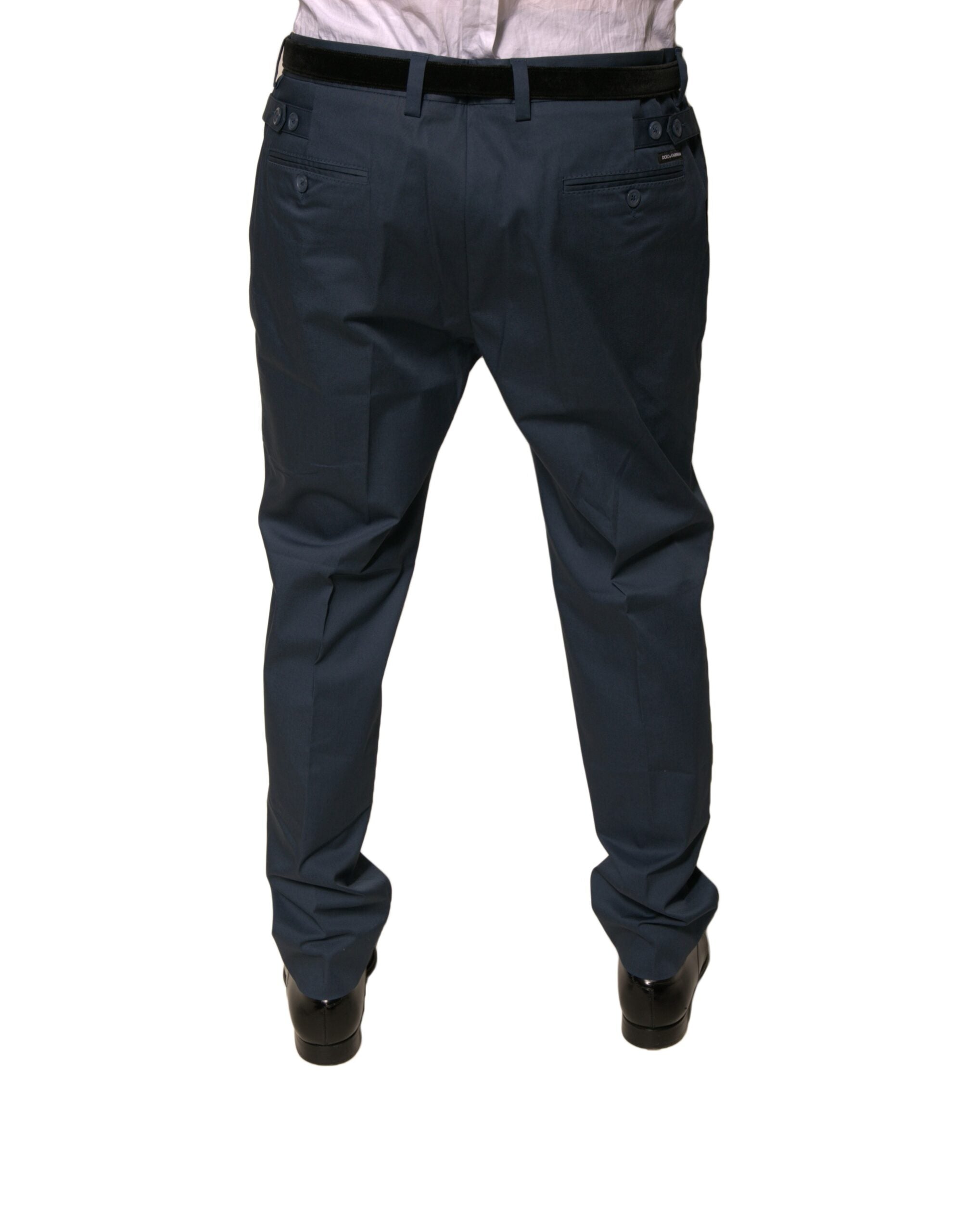 Pantalones de traje ajustados de algodón elástico azul oscuro para hombre de Dolce & Gabbana-4