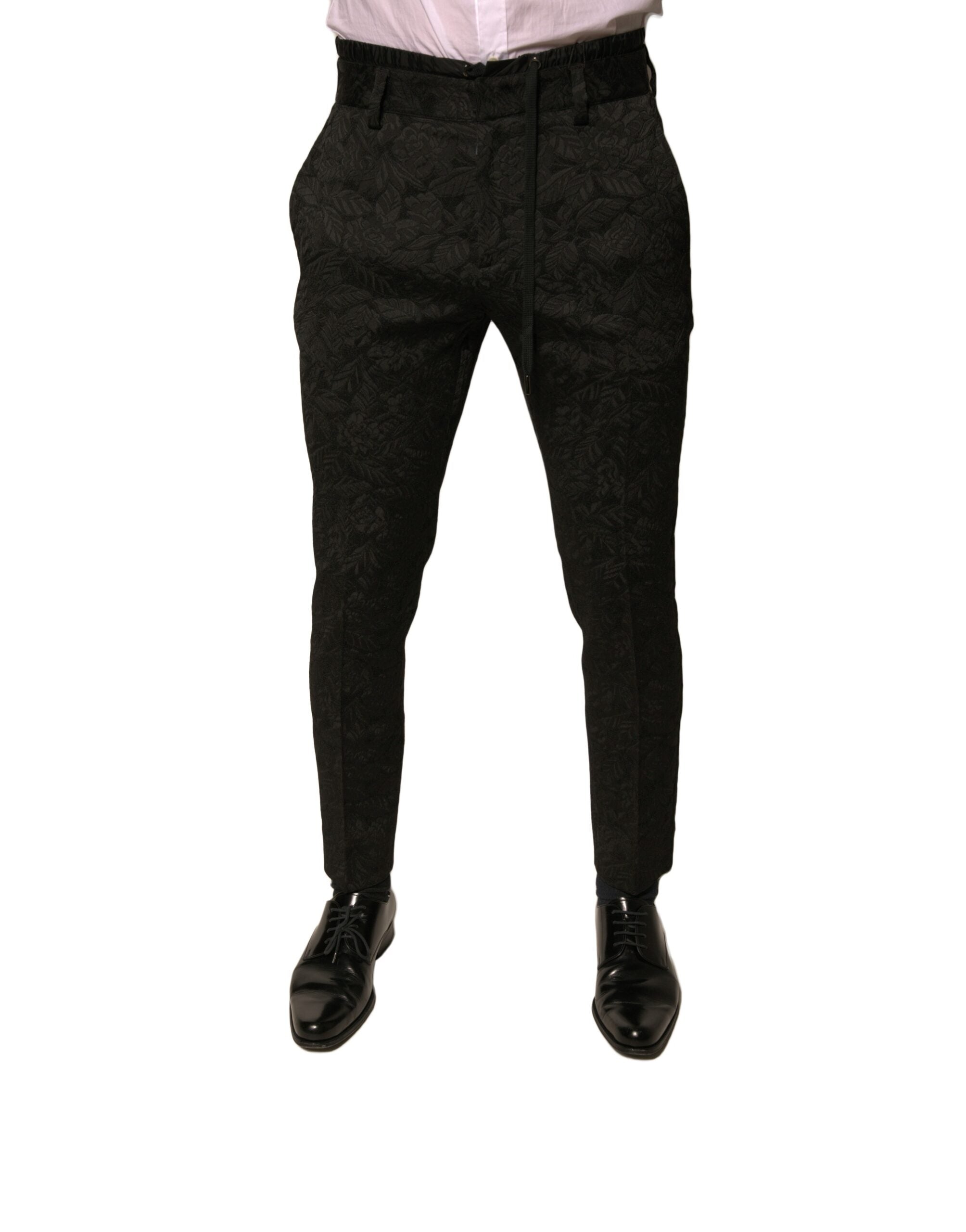 Dolce & Gabbana Schwarze Brokat Polyester Skinny Herren Anzughose-1