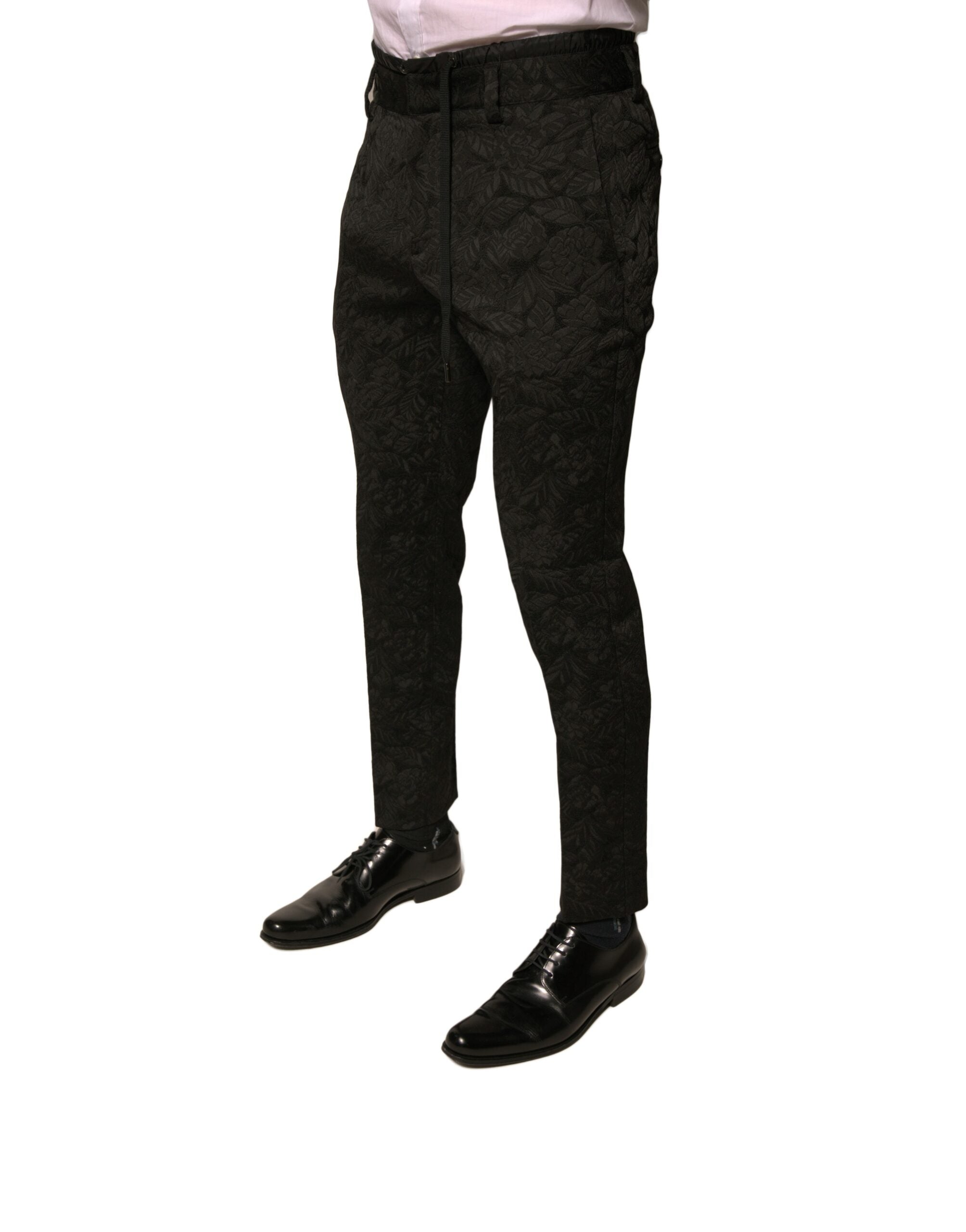 Dolce & Gabbana Schwarze Brokat Polyester Skinny Herren Anzughose-3