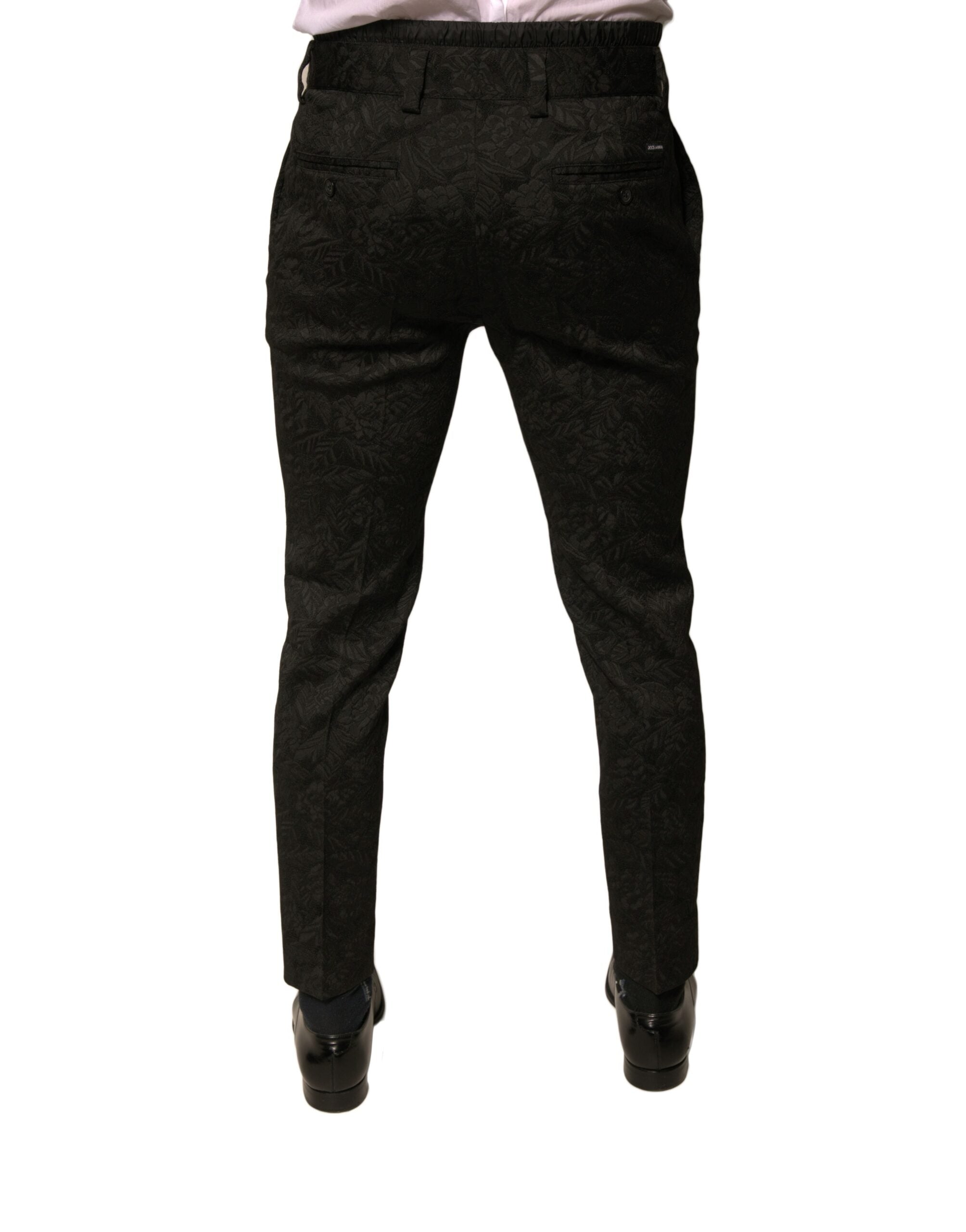Dolce & Gabbana Schwarze Brokat Polyester Skinny Herren Anzughose-4