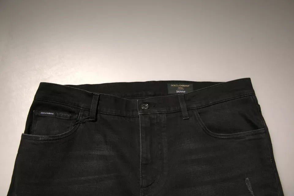 Vaqueros ajustados de algodón con logo roto en negro de Dolce & Gabbana-5