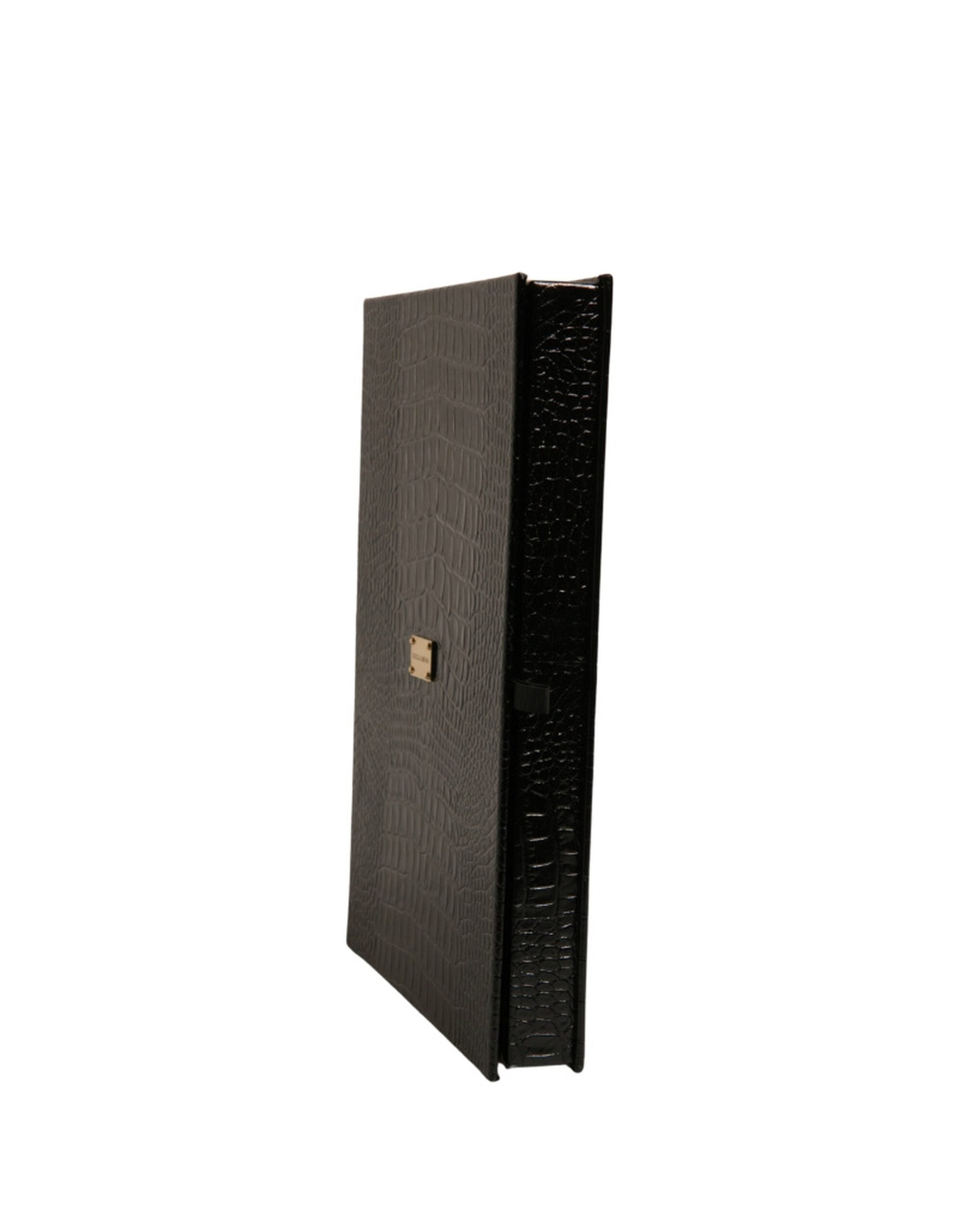 Dolce & Gabbana Elegant Black Leather Logo Plaque Holder Catalog Case-3