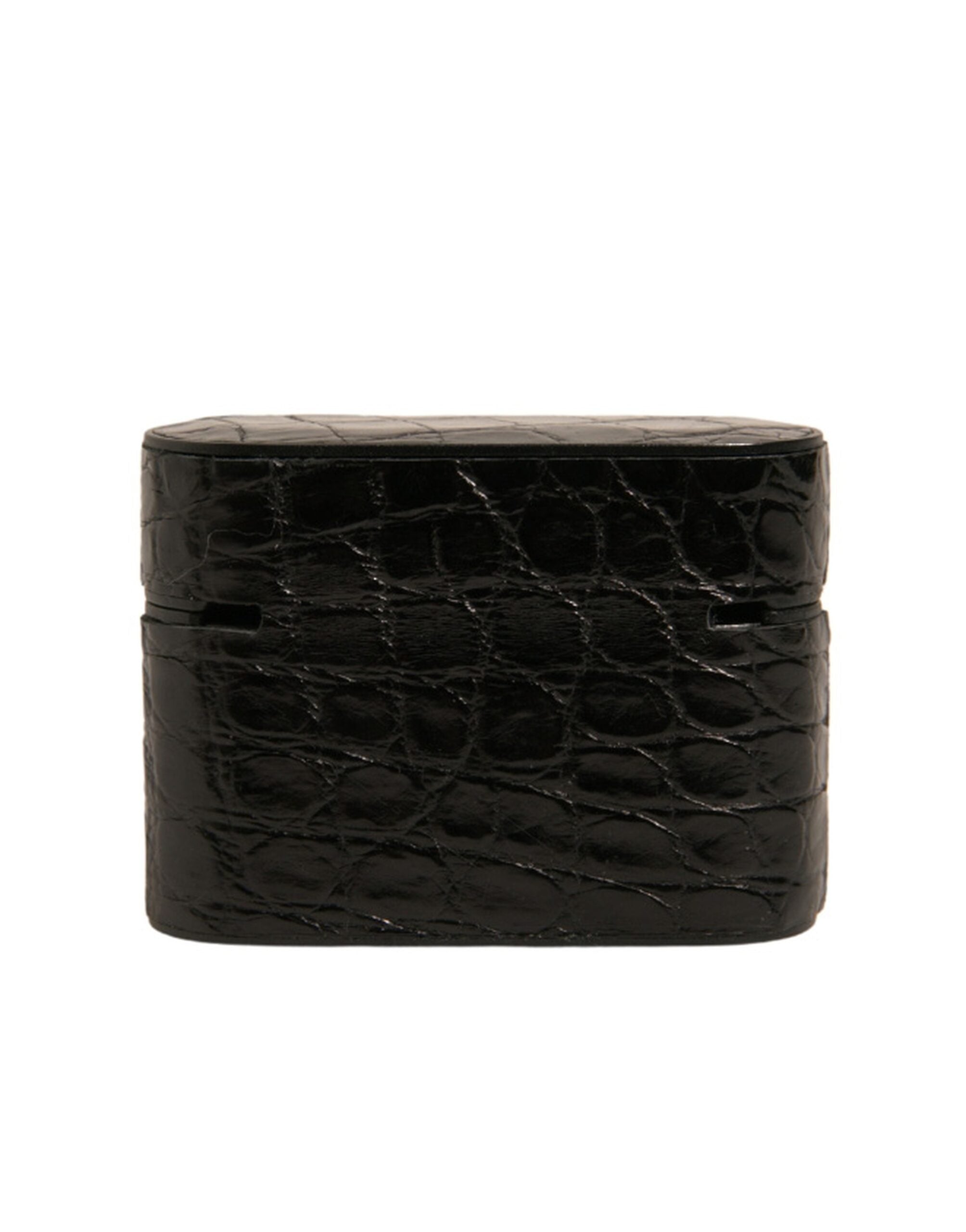Estuche para AirPods con placa metálica y logotipo de Dolce & Gabbana en cuero negro-4