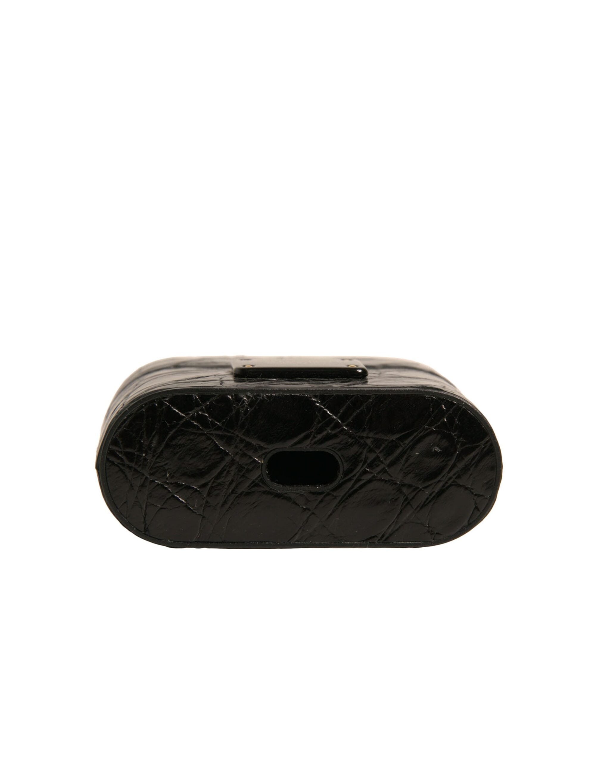 Dolce & Gabbana Schwarzes Leder Metall Logo Plaque Halter Airpods Fall-5