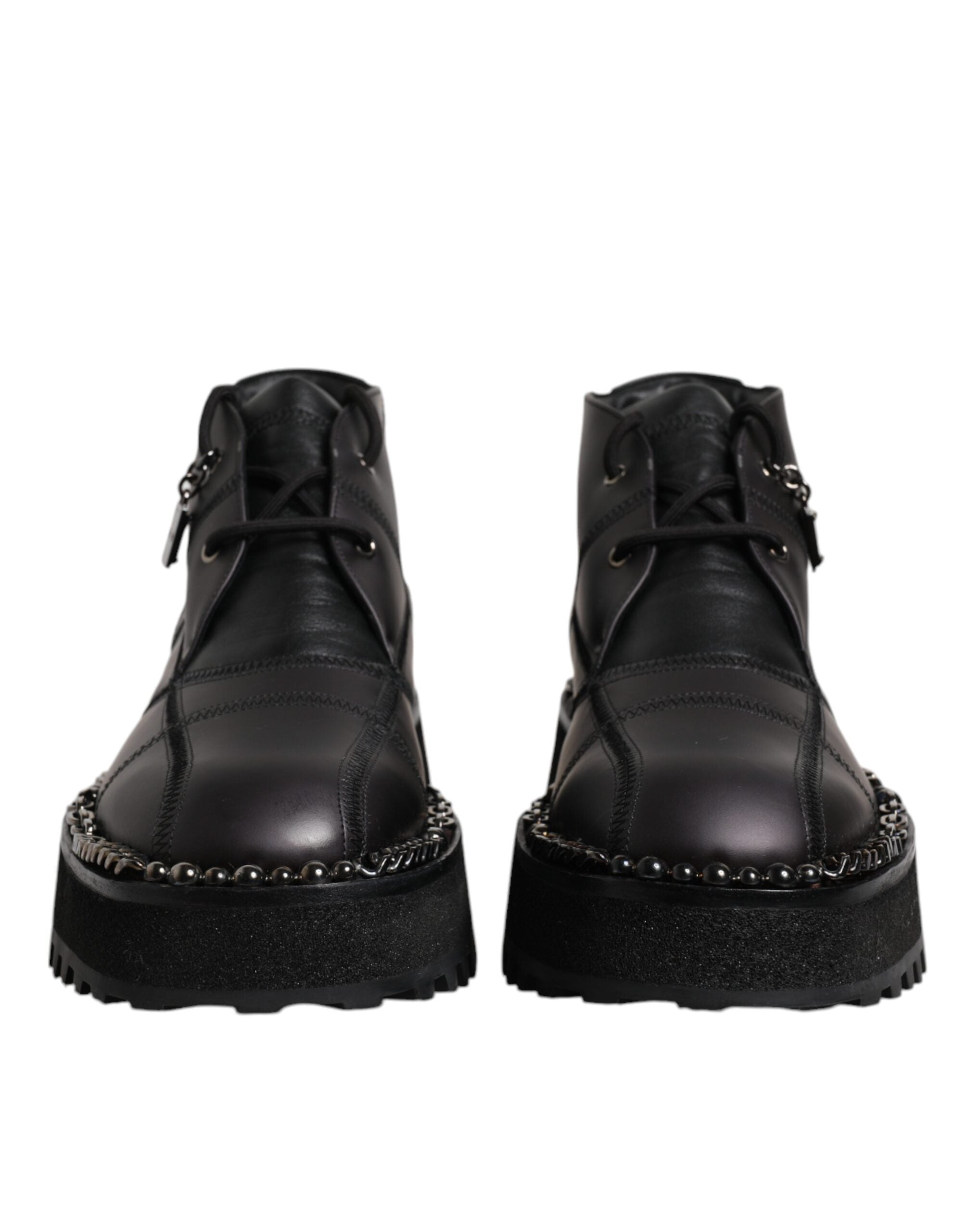 Dolce & Gabbana Black Leather Lace-Up Ankle Boots Shoes-2