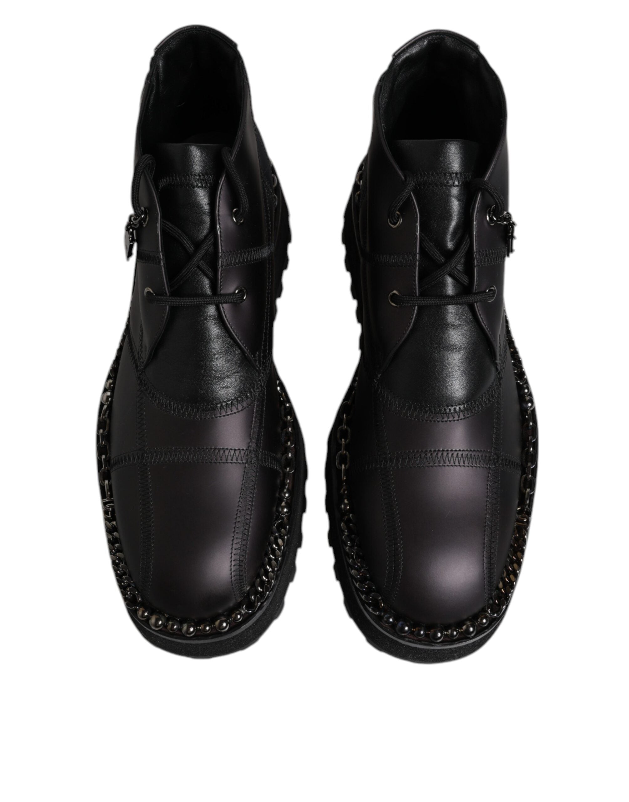 Dolce & Gabbana Black Leather Lace-Up Ankle Boots Shoes-3