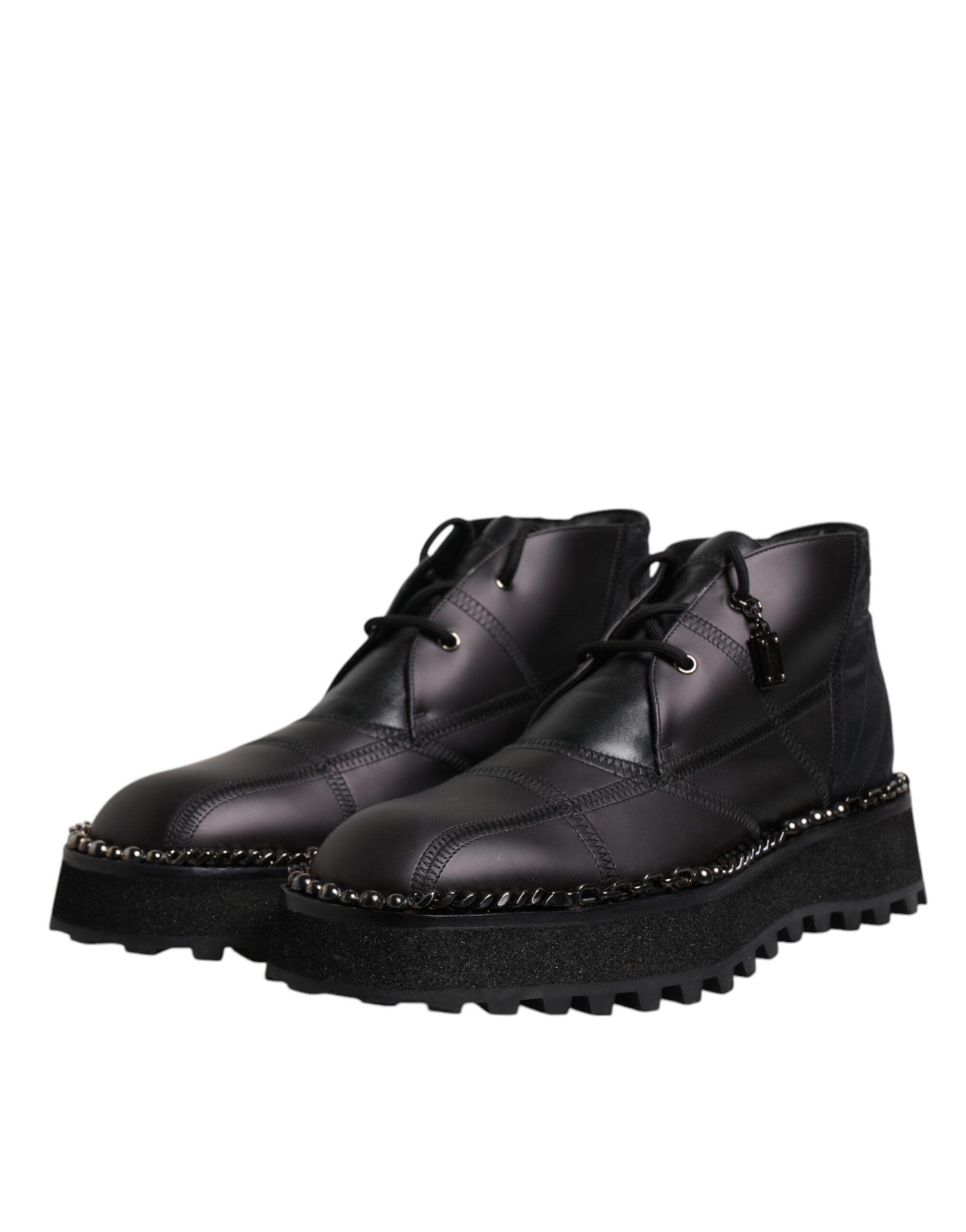 Dolce & Gabbana Black Leather Lace-Up Ankle Boots Shoes-4