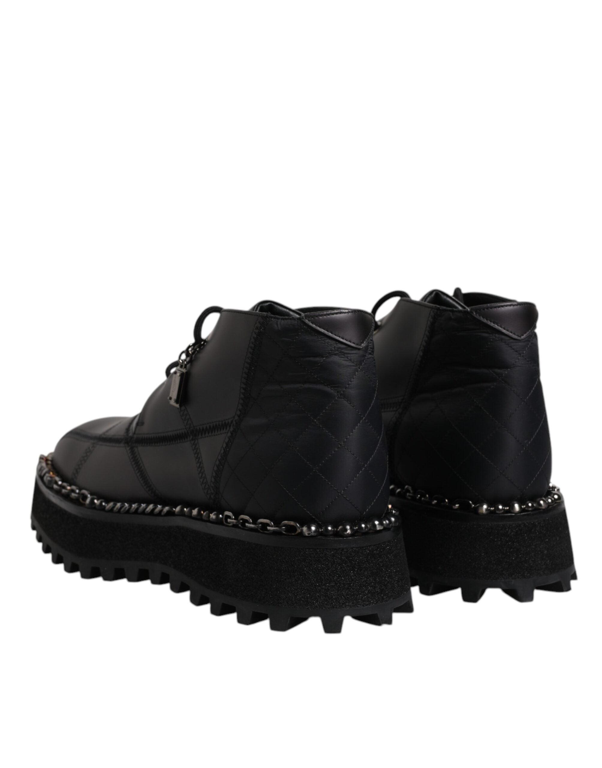 Dolce & Gabbana Black Leather Lace-Up Ankle Boots Shoes-5