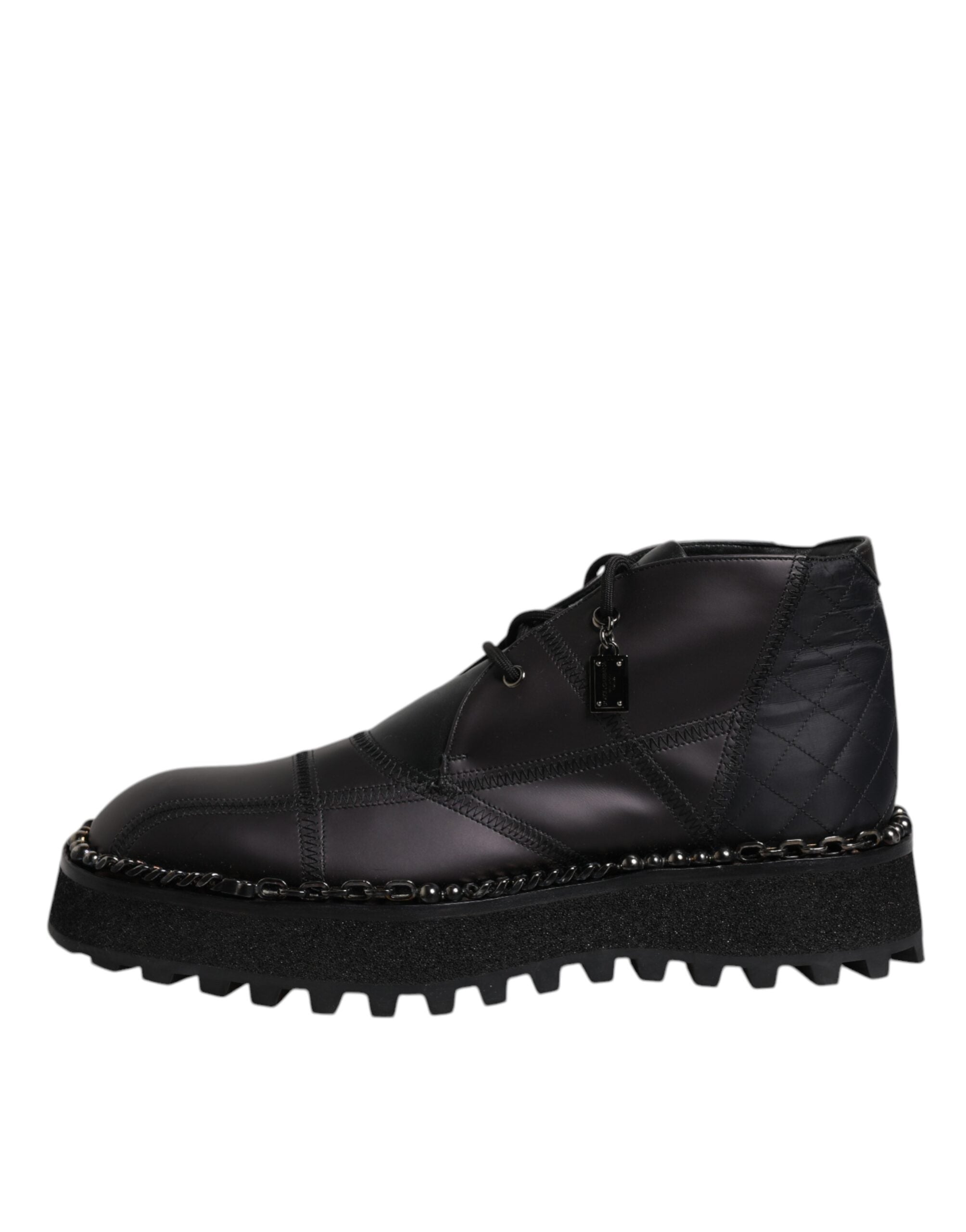 Dolce & Gabbana Black Leather Lace-Up Ankle Boots Shoes-6