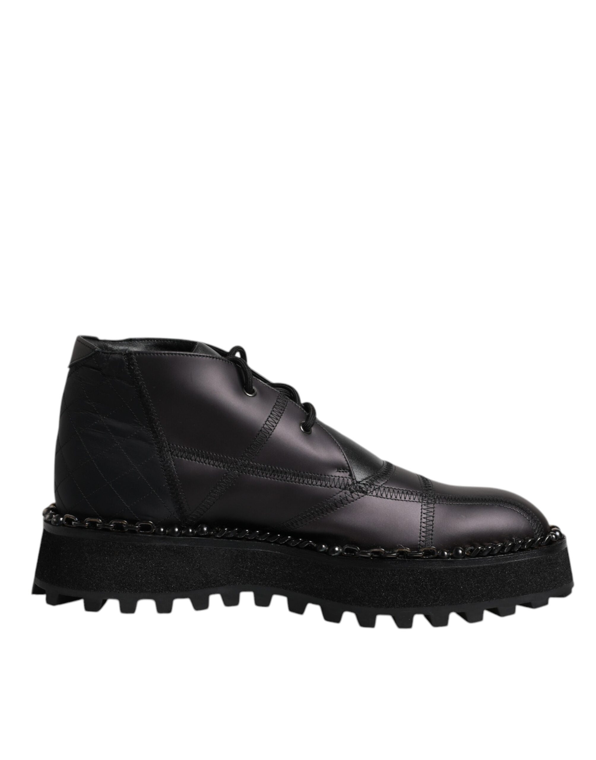 Dolce & Gabbana Black Leather Lace-Up Ankle Boots Shoes-7
