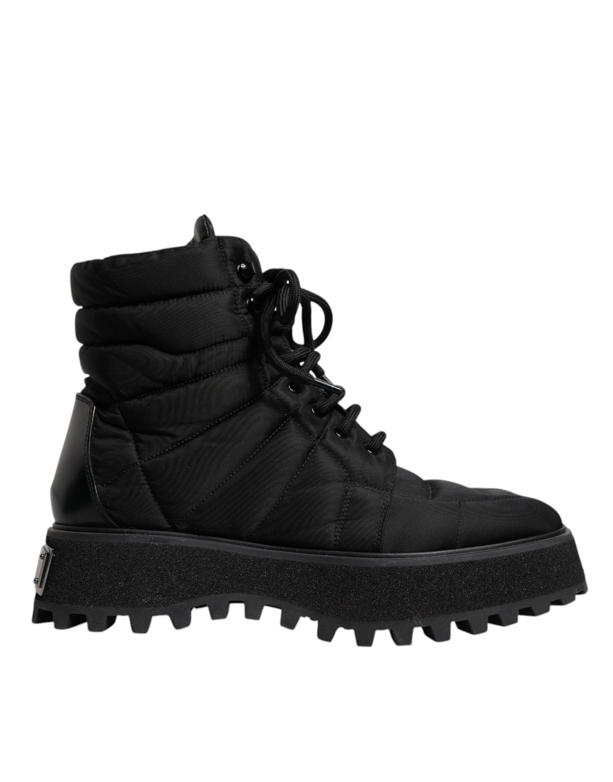 Botas negras acolchadas con cordones a media pantorrilla de Dolce & Gabbana-1