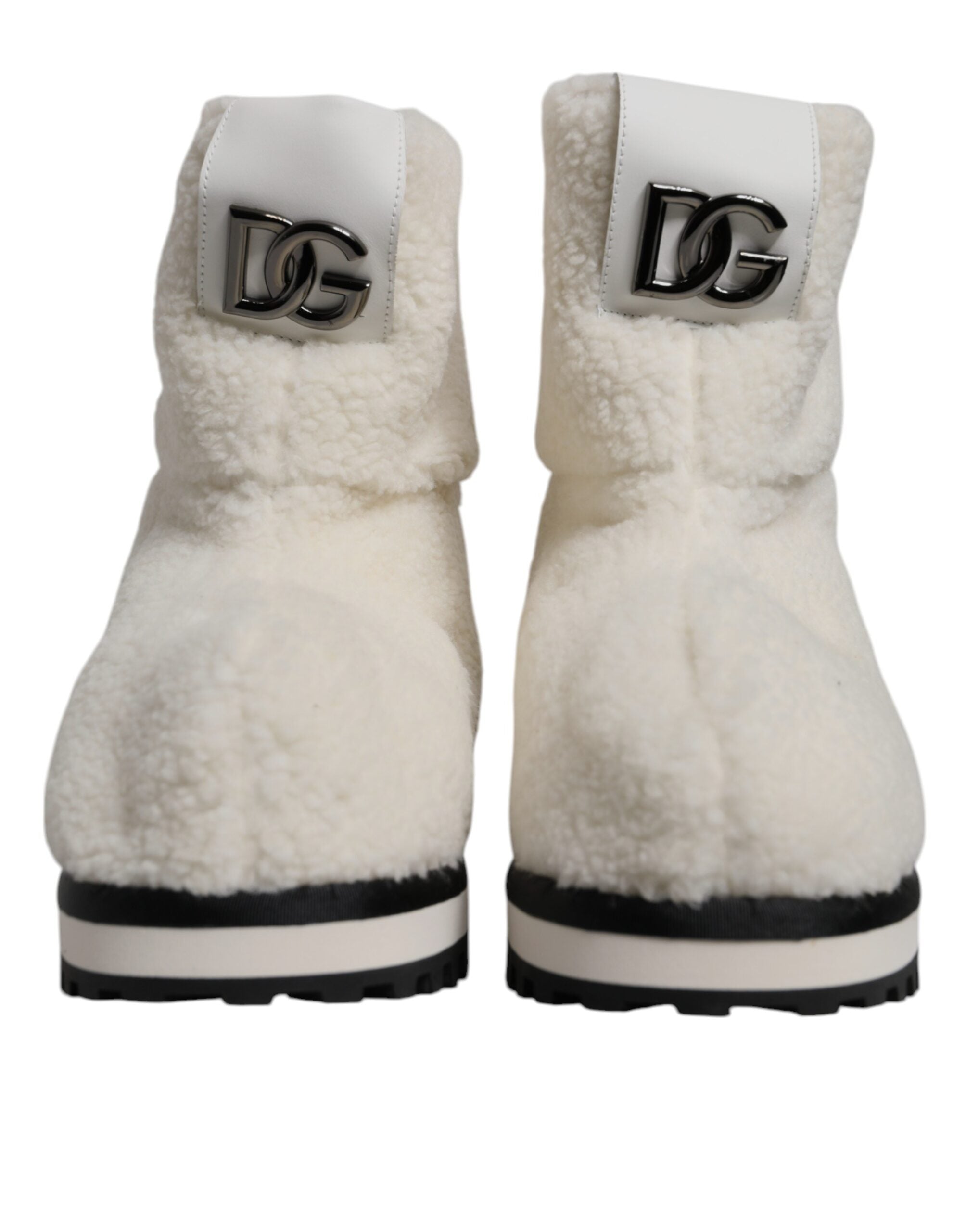 Botas de media pantorrilla acolchadas con logo de felpa blanca de Dolce & Gabbana-2