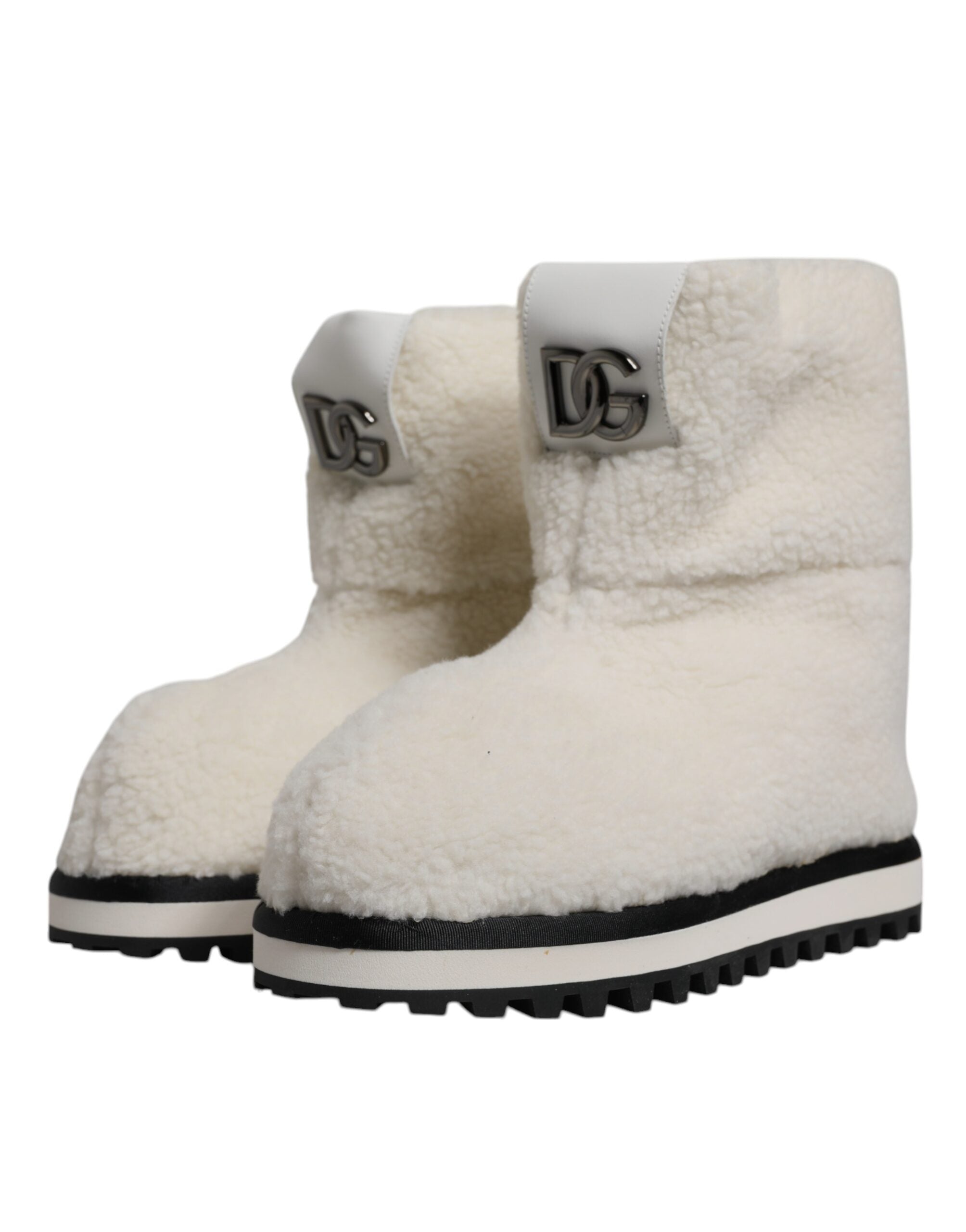 Botas de media pantorrilla acolchadas con logo de felpa blanca de Dolce & Gabbana-1