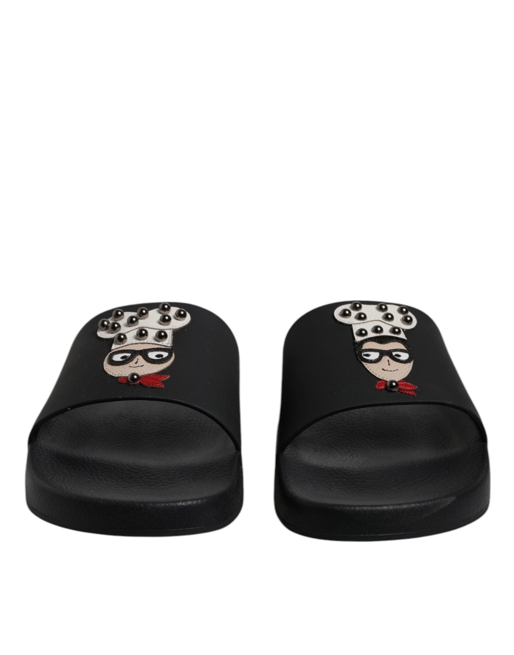 Dolce & Gabbana Black Leather Mules Sandals Beachwear Shoes-2