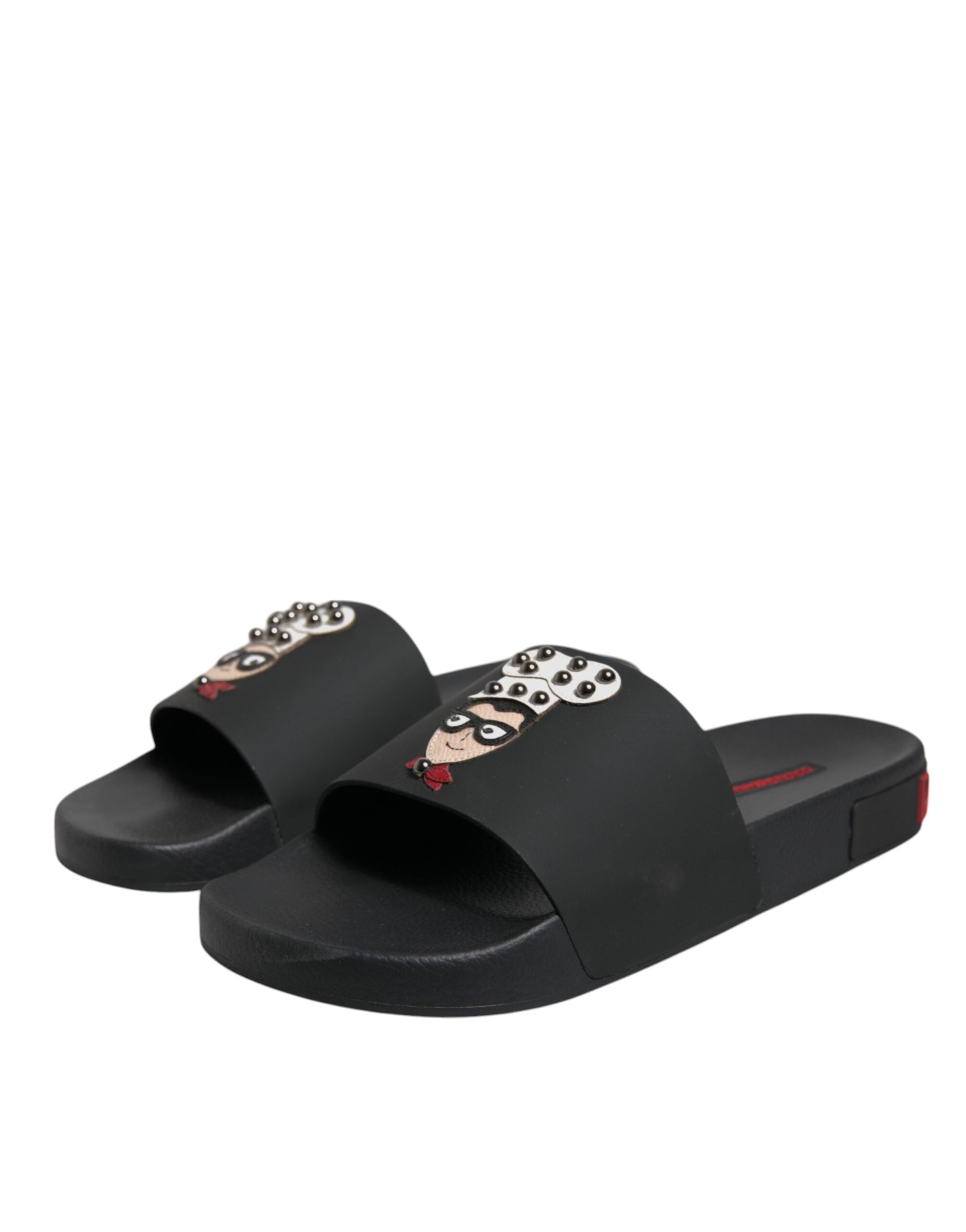 Dolce & Gabbana Black Leather Mules Sandals Beachwear Shoes-3