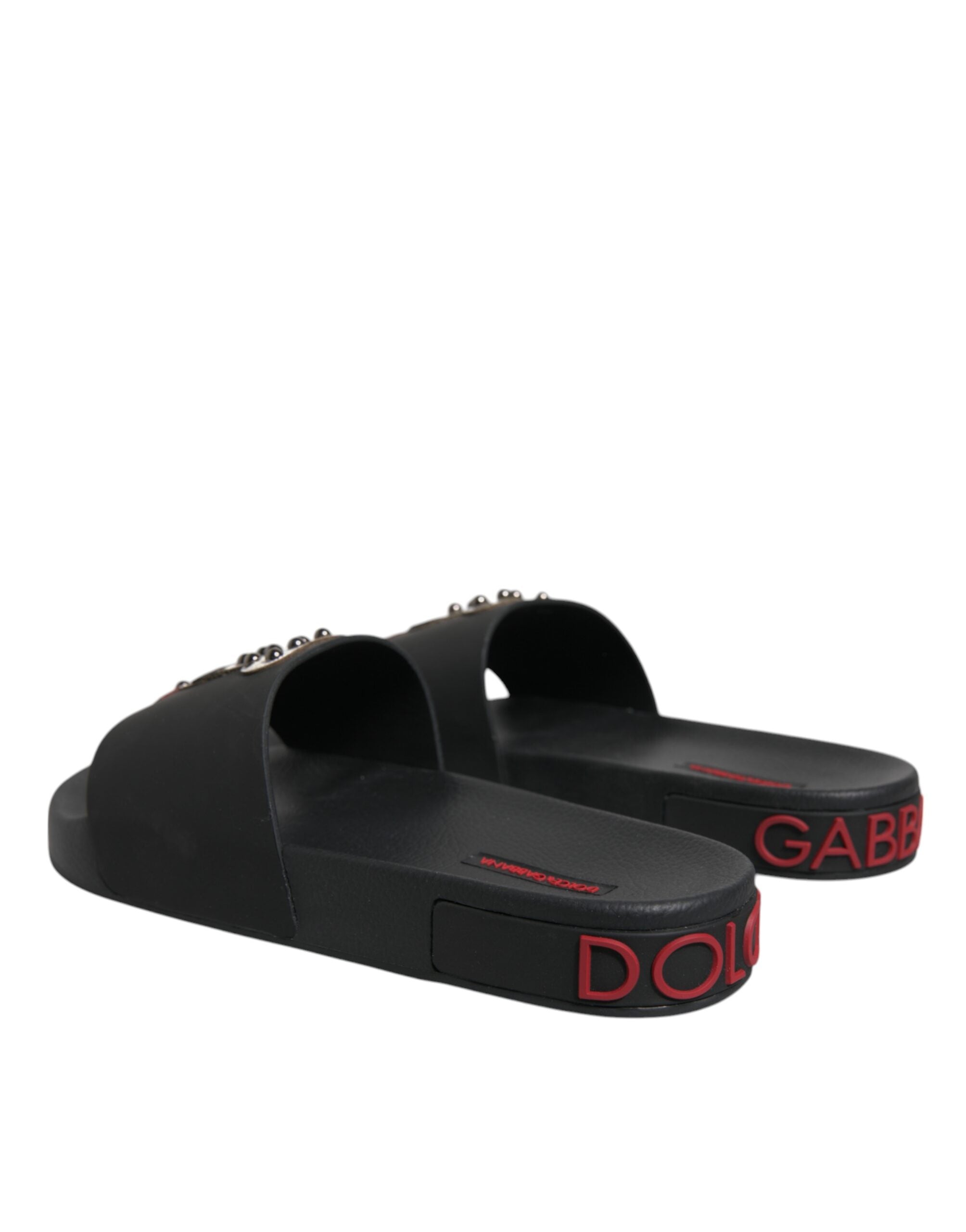 Dolce & Gabbana Black Leather Mules Sandals Beachwear Shoes-4