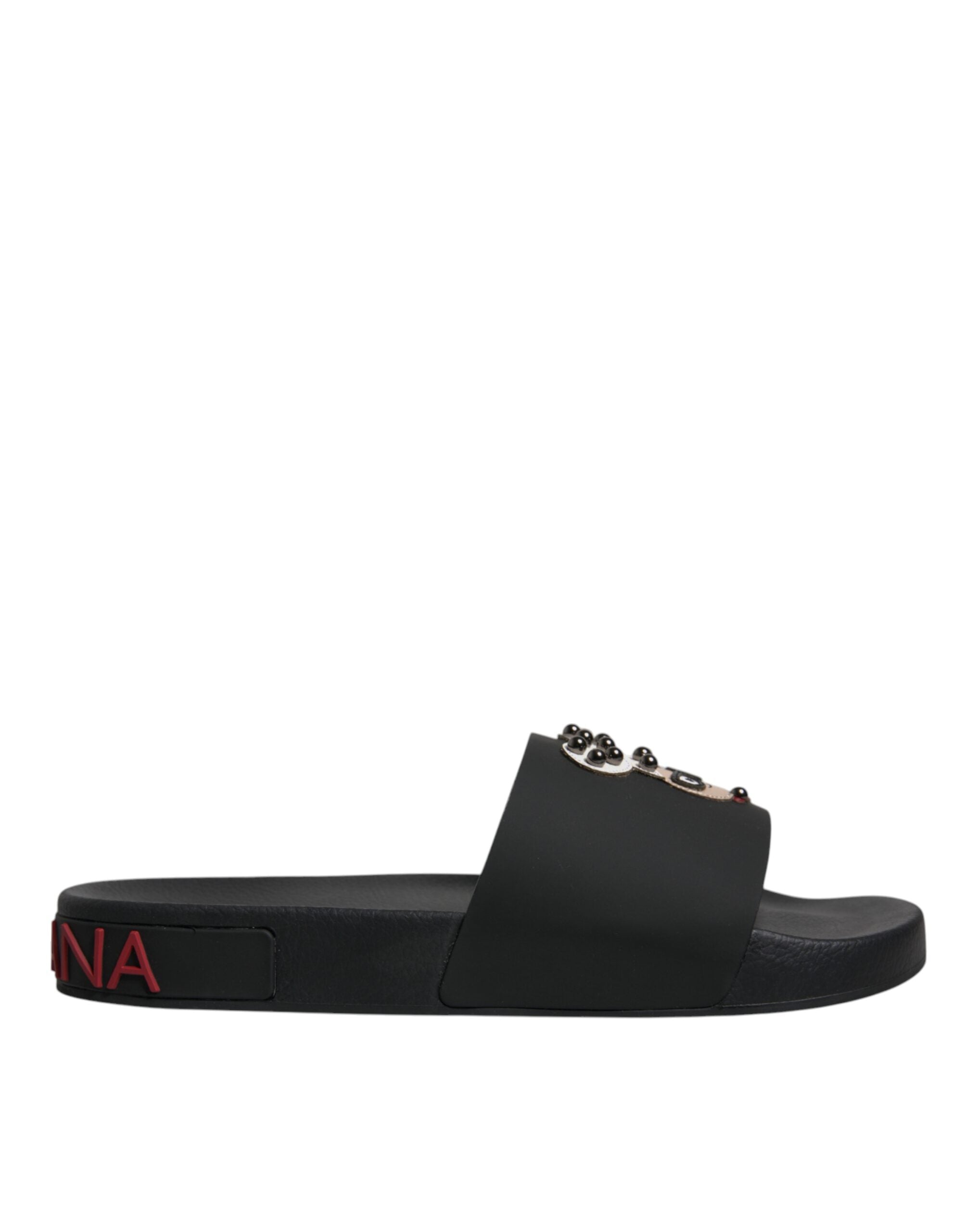 Dolce & Gabbana Black Leather Mules Sandals Beachwear Shoes-6